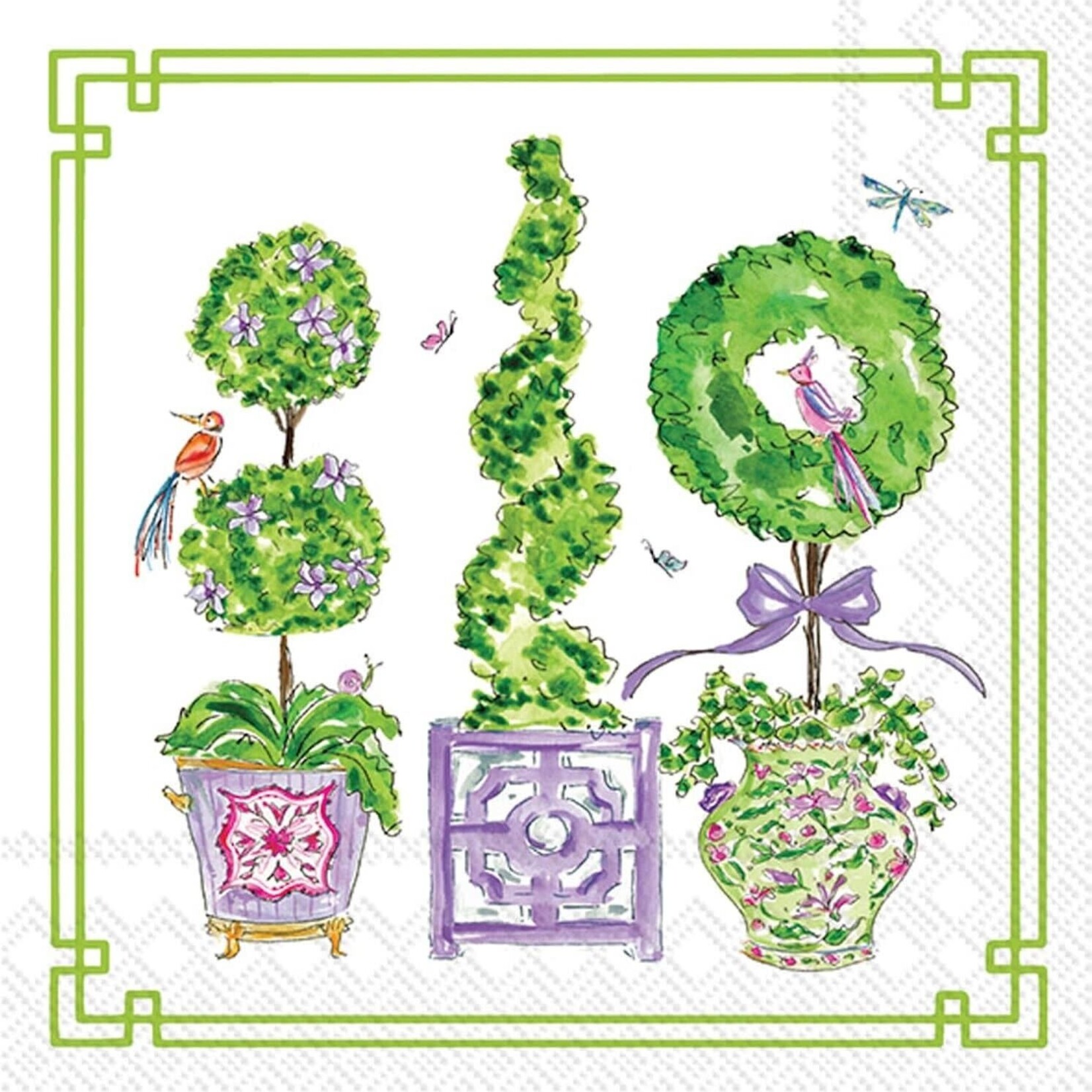 Boston International Cocktail Napkin, PURPLE AND GREEN TOPIARIES | Boston International