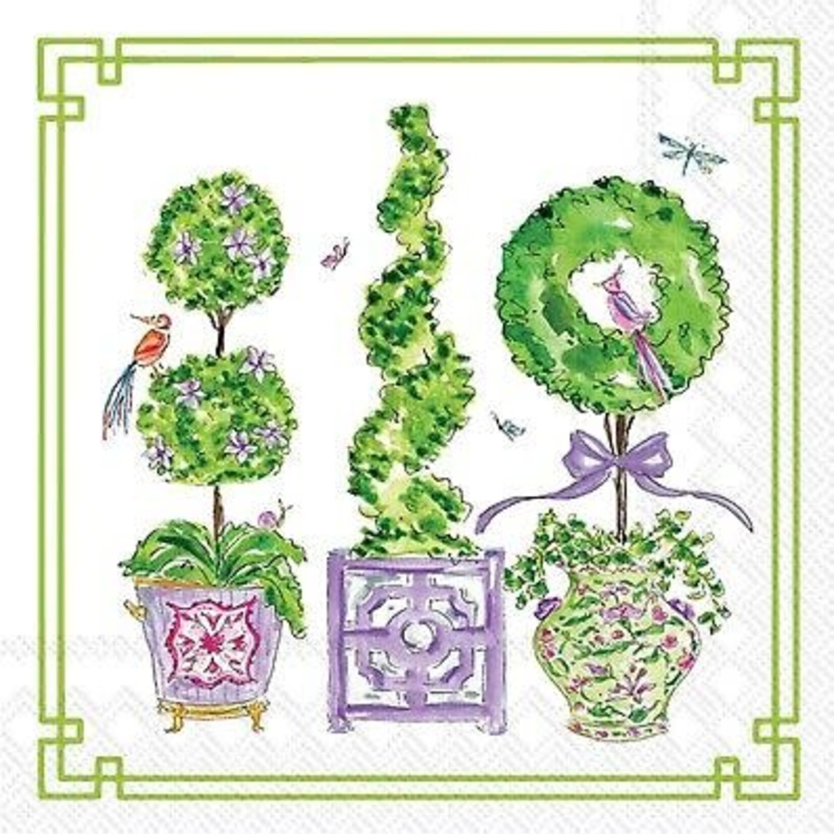 Boston International Luncheon Napkin, PURPLE AND GREEN TOPIARIES
