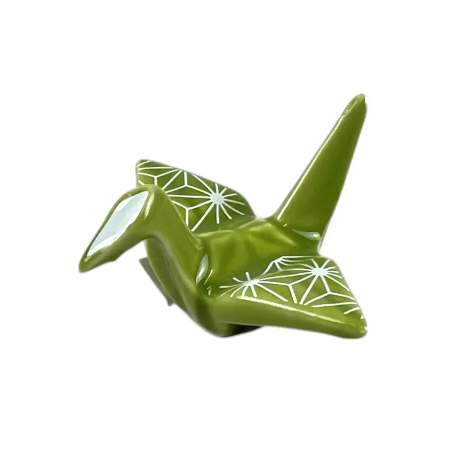 Urban Tokyo Origami Crane Porcelain Chopsticks Rest 2"L Asanoha Green