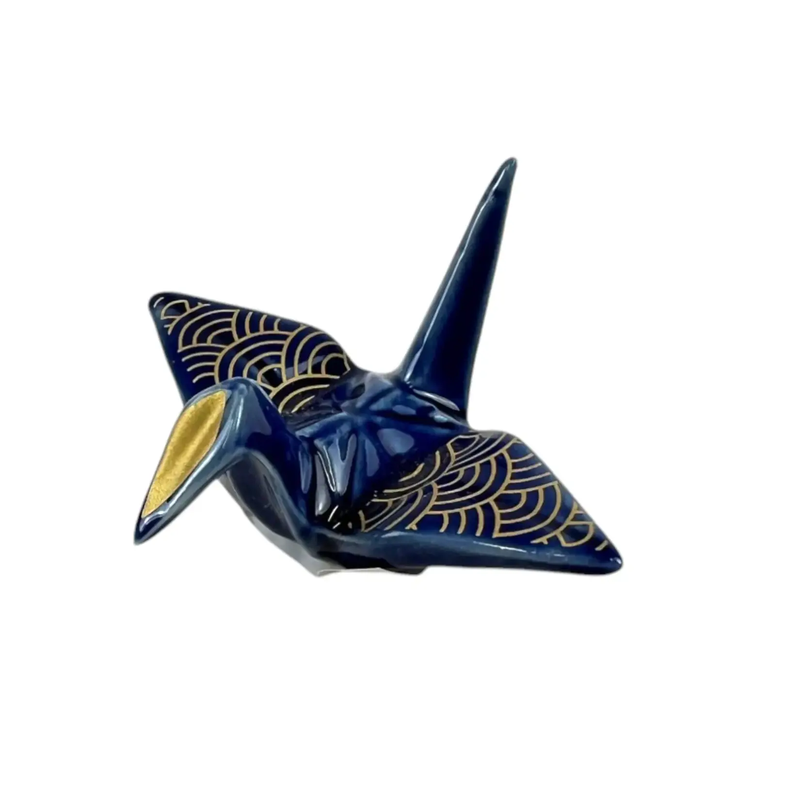 Urban Tokyo Origami Crane Porcelain Chopsticks Rest 2"L Seigaiha Navy