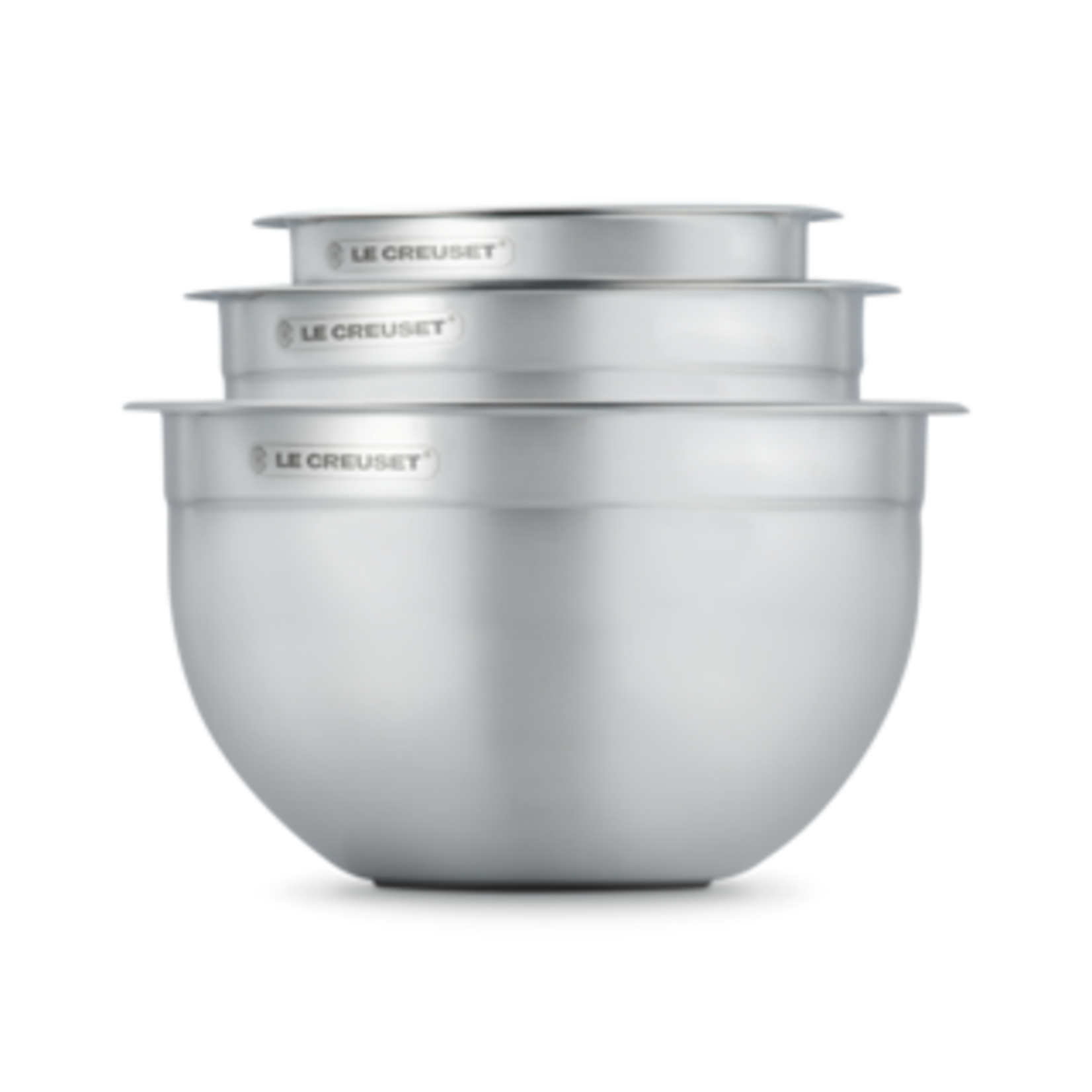 Le Creuset Set of 3 Nested Mixing Bowls w/ Nonslip Silicone Base & Plastic Air Tight Lids - 1.6 qt., 3.2 qt. & 5.3 qt.
