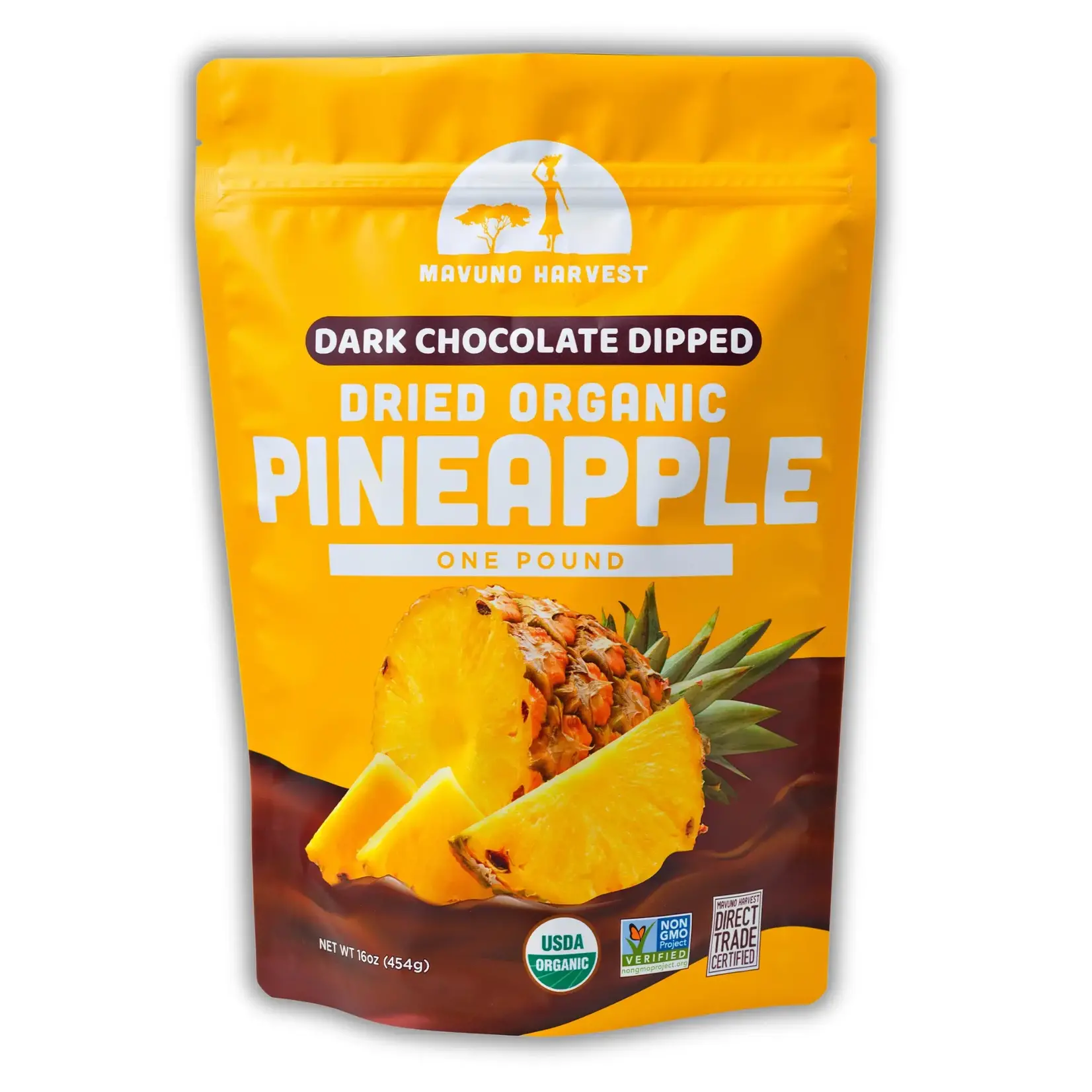 MAVUNO ORG HARVEST Organic Dark Chocolate Dipped Dried Pineapple 3 OZ | MAVUNO ORG HARVEST
