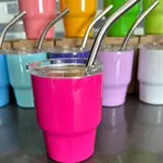 3 Oz. Tumbler Shot Glass with Metal Straw and Lid, Hot Pink
