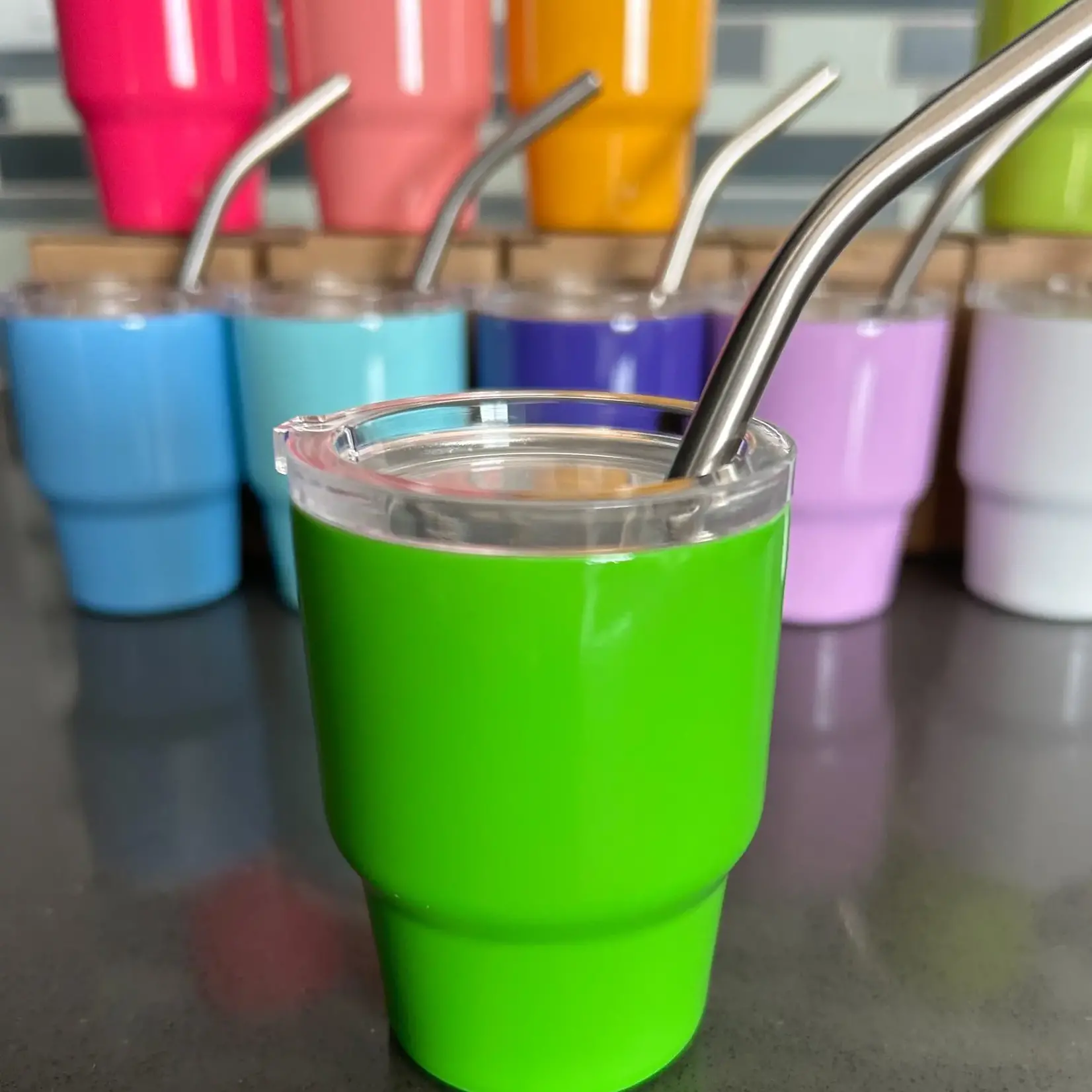 3 Oz. Tumbler Shot Glass with Metal Straw and Lid, Green