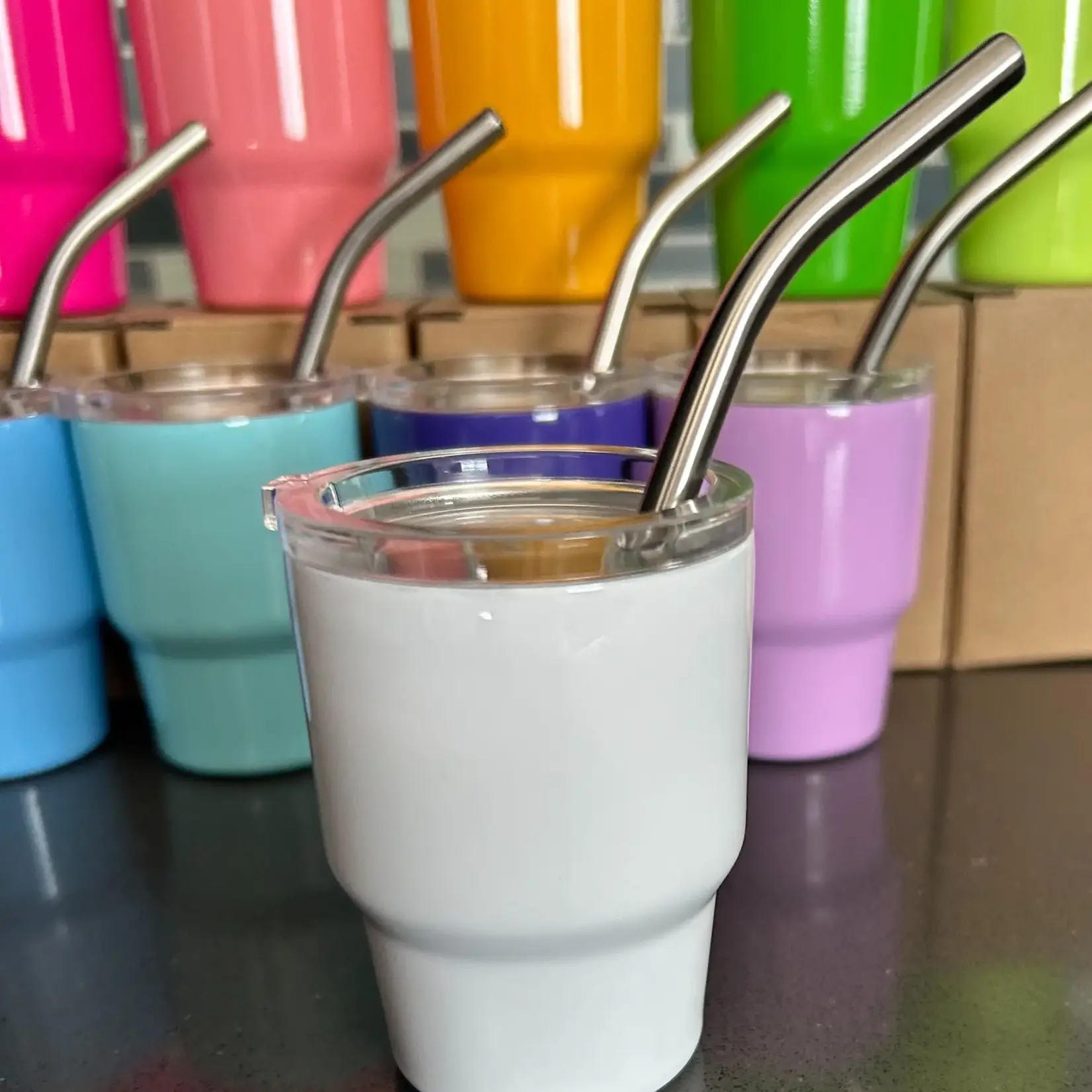 3 Oz. Tumbler Shot Glass with Metal Straw and Lid, White