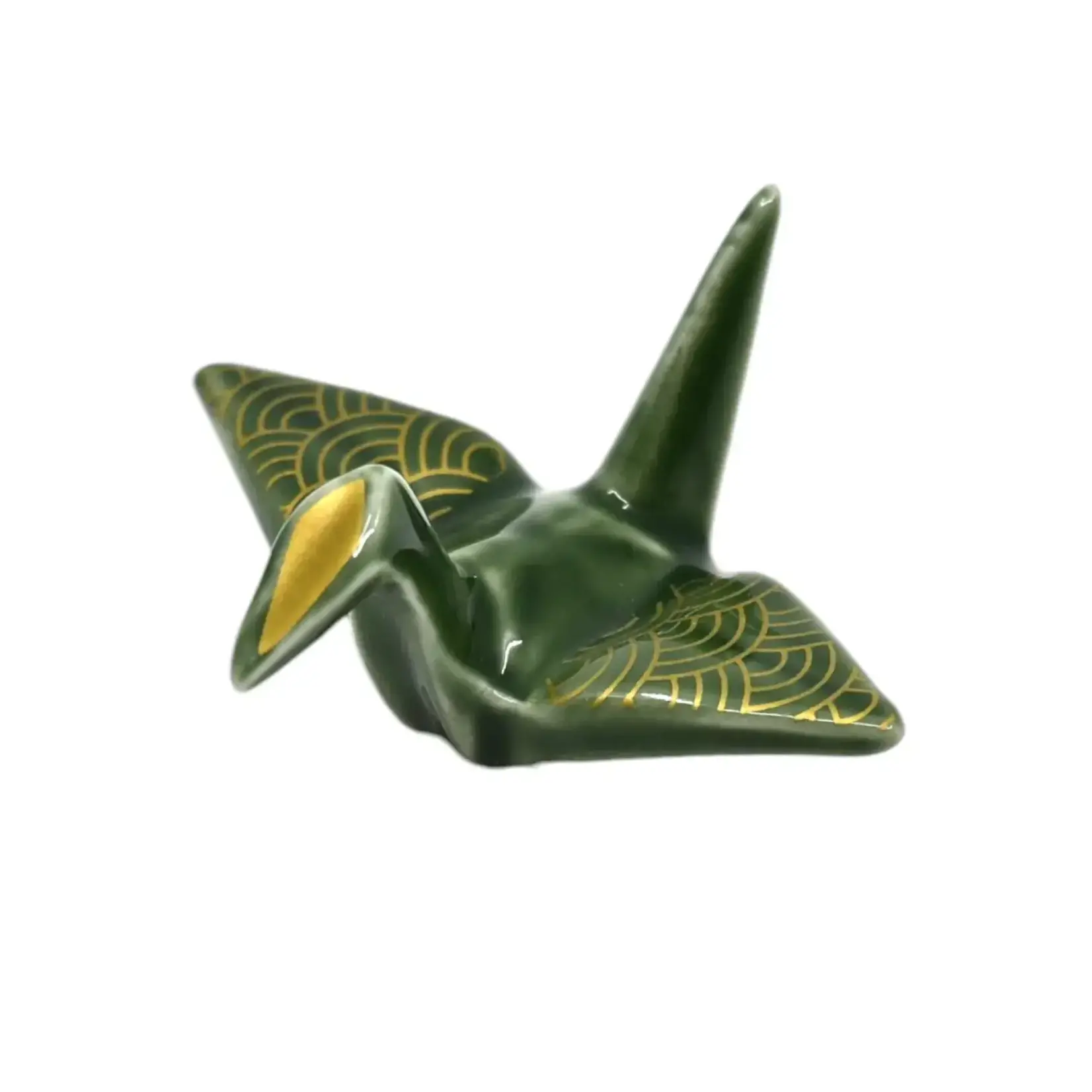 Urban Tokyo Origami Crane Porcelain Chopsticks Rest 2"L Seigaiha Green (12/288)
