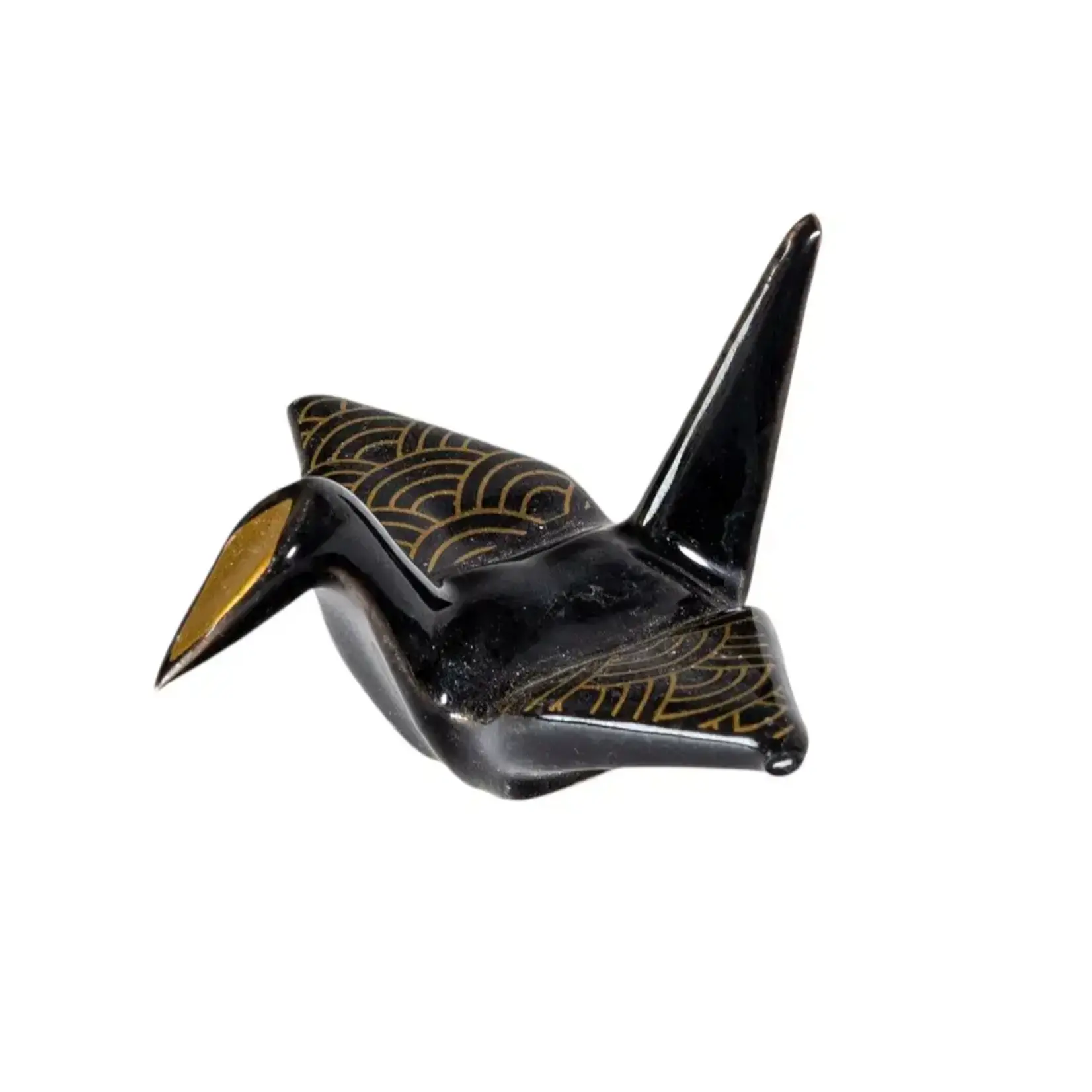 Urban Tokyo Origami Crane Porcelain Chopsticks Rest 2"L Seigaiha Black (12/288)