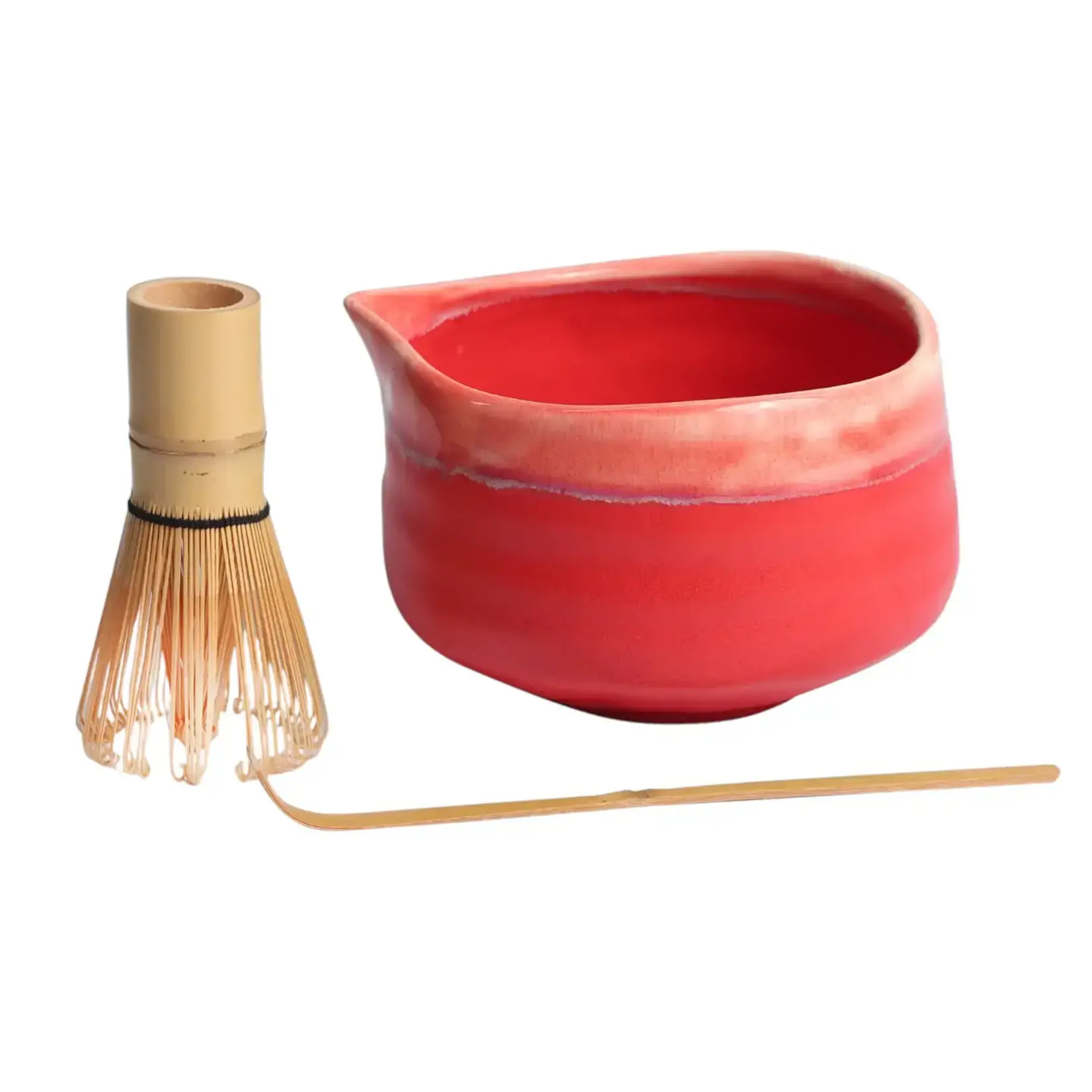 Urban Tokyo Matcha Set 20oz Porcelain Latte Bowl with Whisk and Scoop Red Pink (1/16)