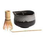 Urban Tokyo Matcha Set 20oz Porcelain Latte Bowl with Whisk and Scoop Gray Black (1/16)