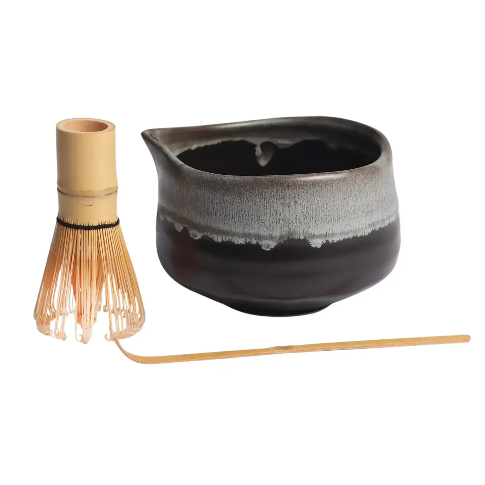 Urban Tokyo Matcha Set 20oz Porcelain Latte Bowl with Whisk and Scoop Gray Black (1/16)