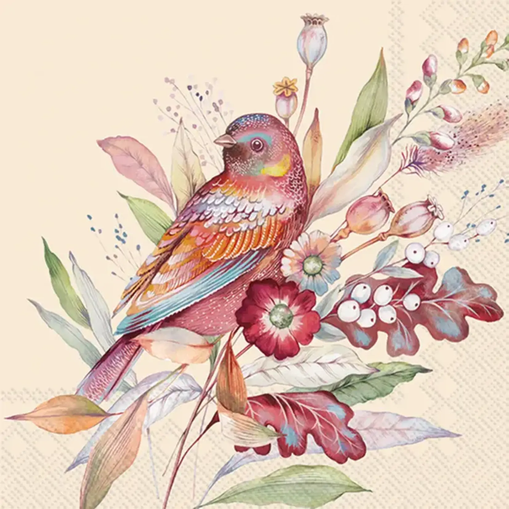 Boston International Luncheon Napkin, Autumn Meadow Bird Cream | Boston International