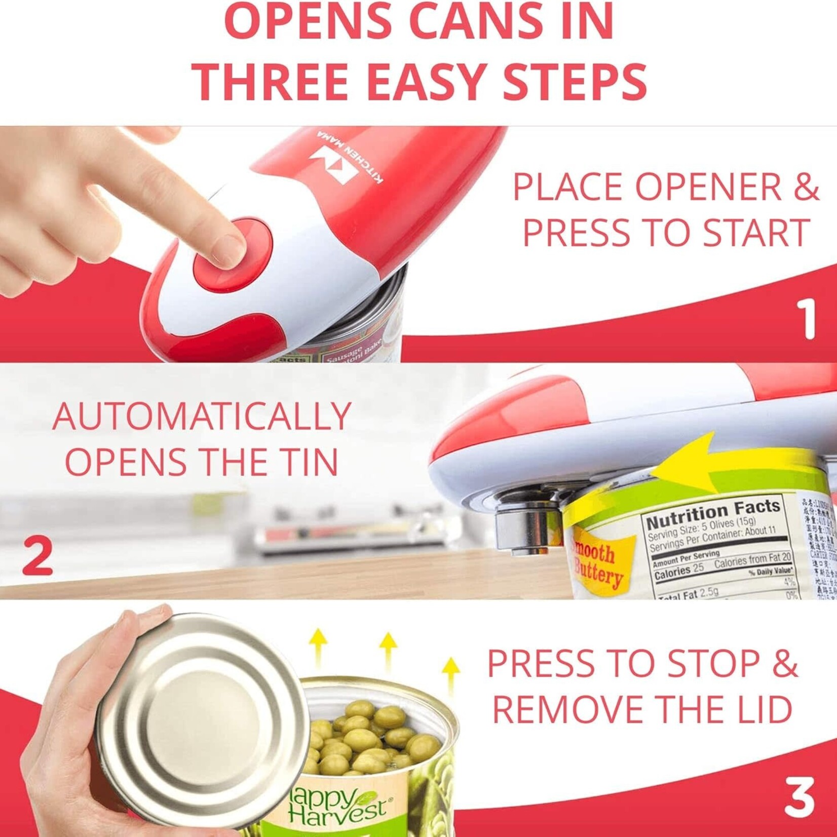 Kitchen Mama Auto Electric Can Opener - Red | Kitchen Mama