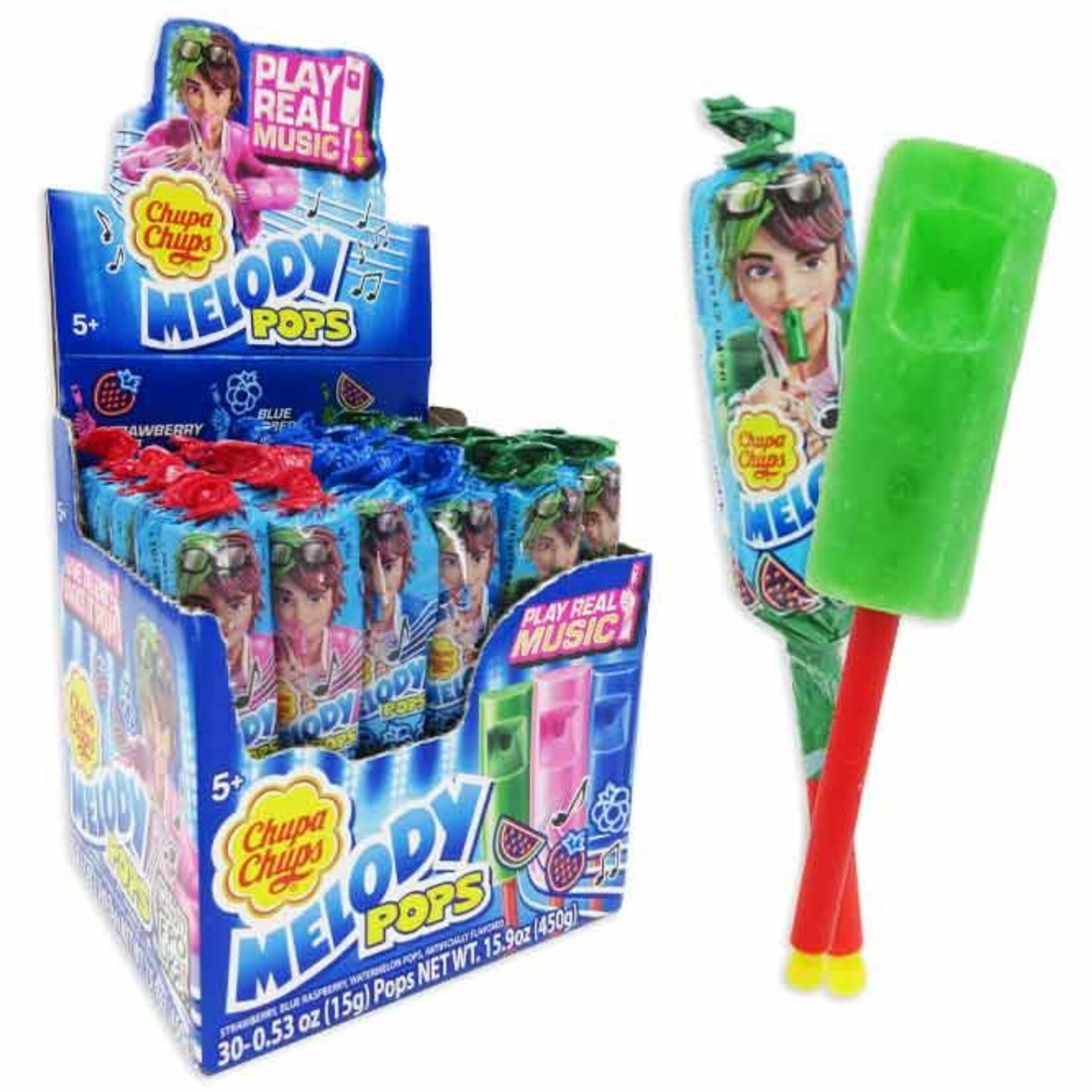 Redstone Candy Chupa Chups Melody Pops Stbrry Blue Rasp Wtrmln 0.53 OZ