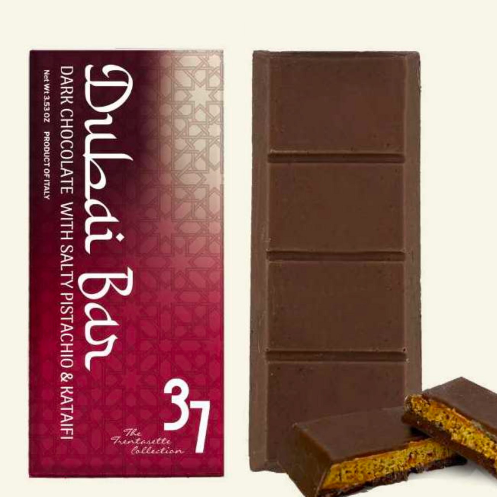 Great Ciao "TRENTASETTE" Dark Chocolate Dubai Bar with Salty Pistachio, 3.53 oz