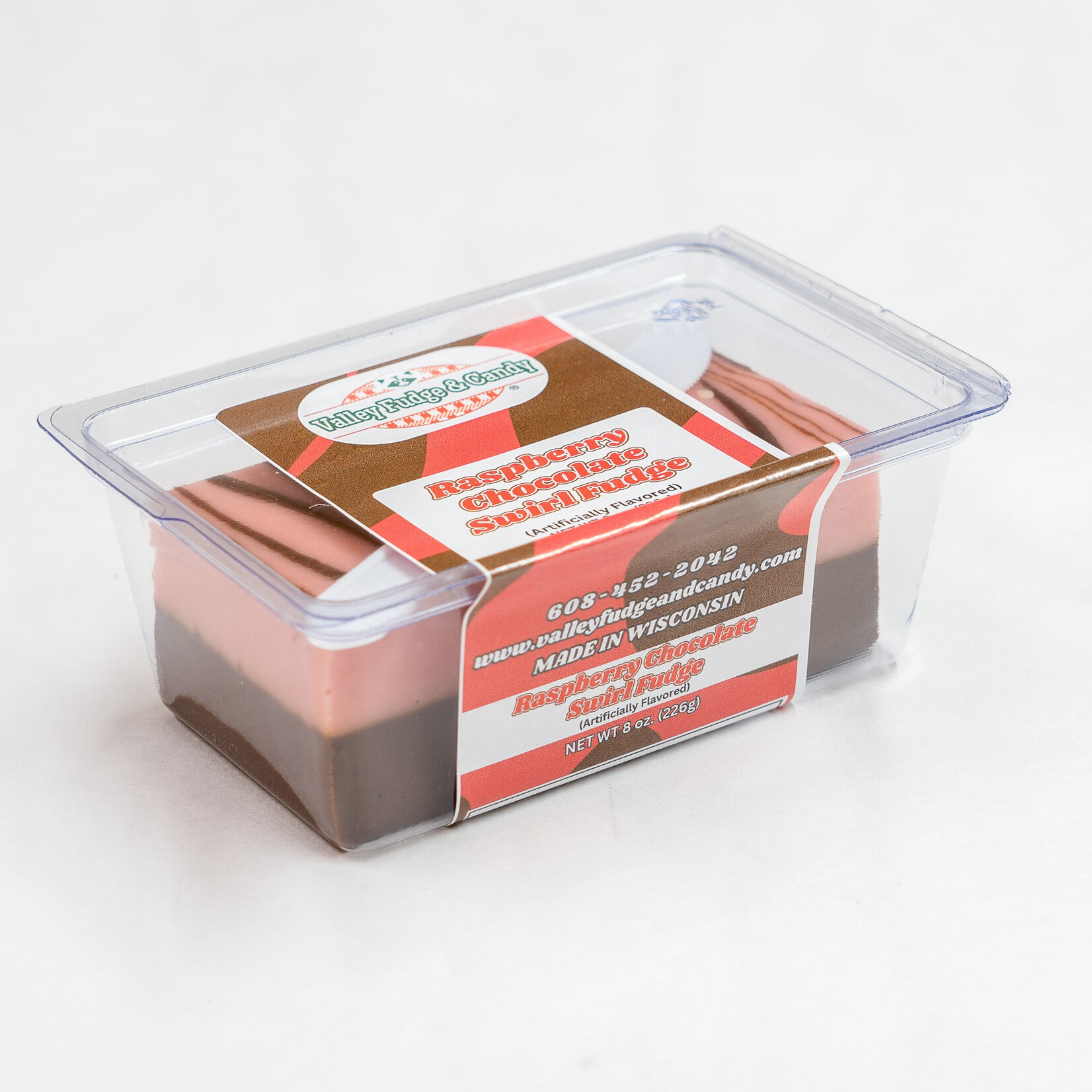 Valley Fudge Raspberry Chocolate Swirl Fudge 8oz Packaged