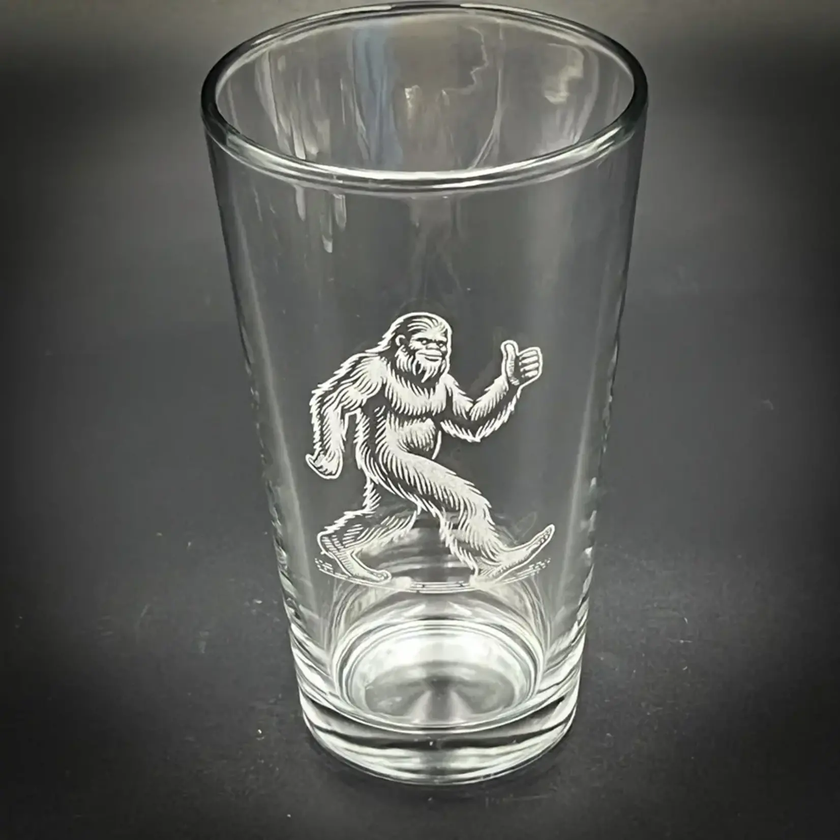Adirondack Etching Bigfoot with Thumbs Up - Pint Glass | Adirondack Etching