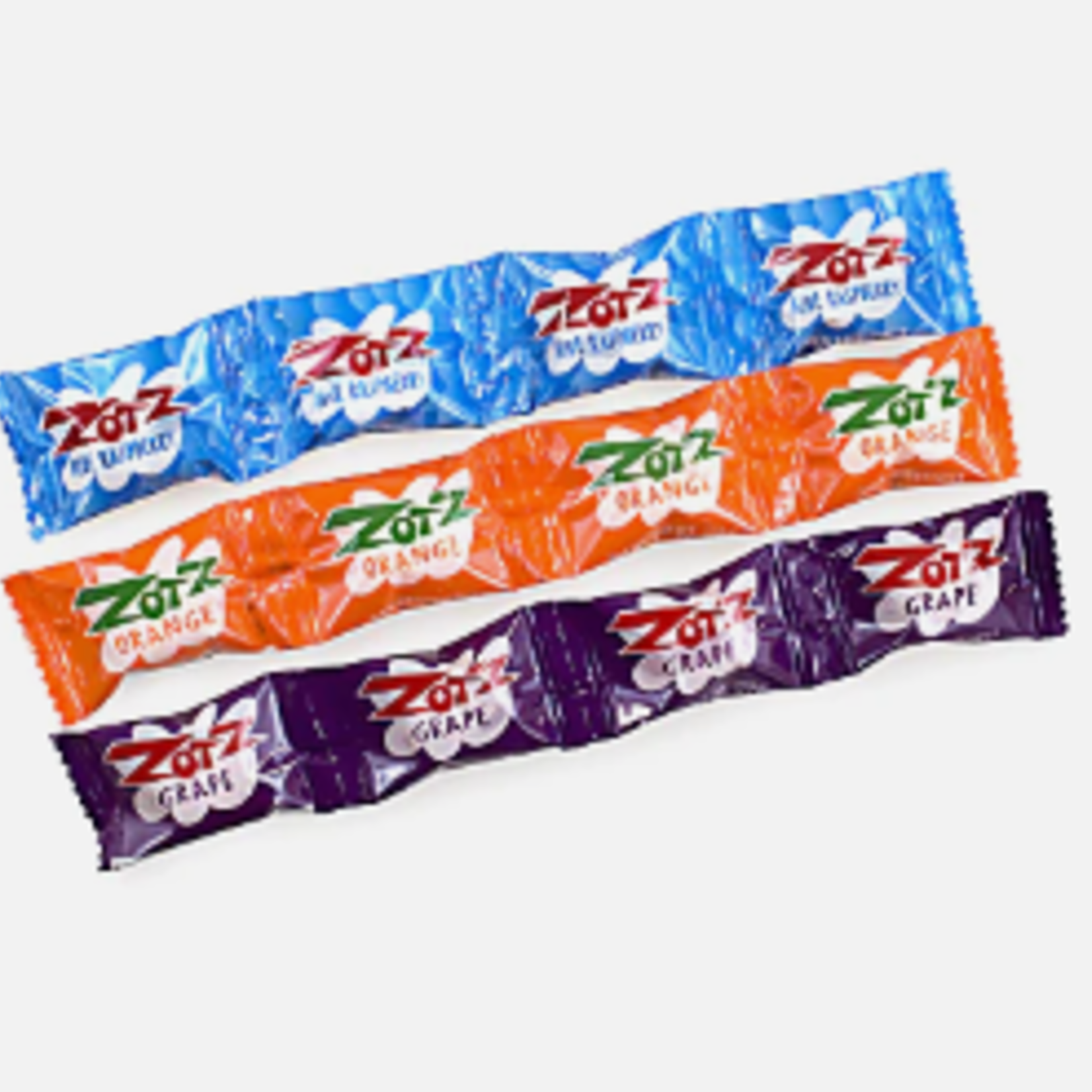 Grandpa Joes Zotz Fizzing Candy Strings, Blue/Orange/Grape