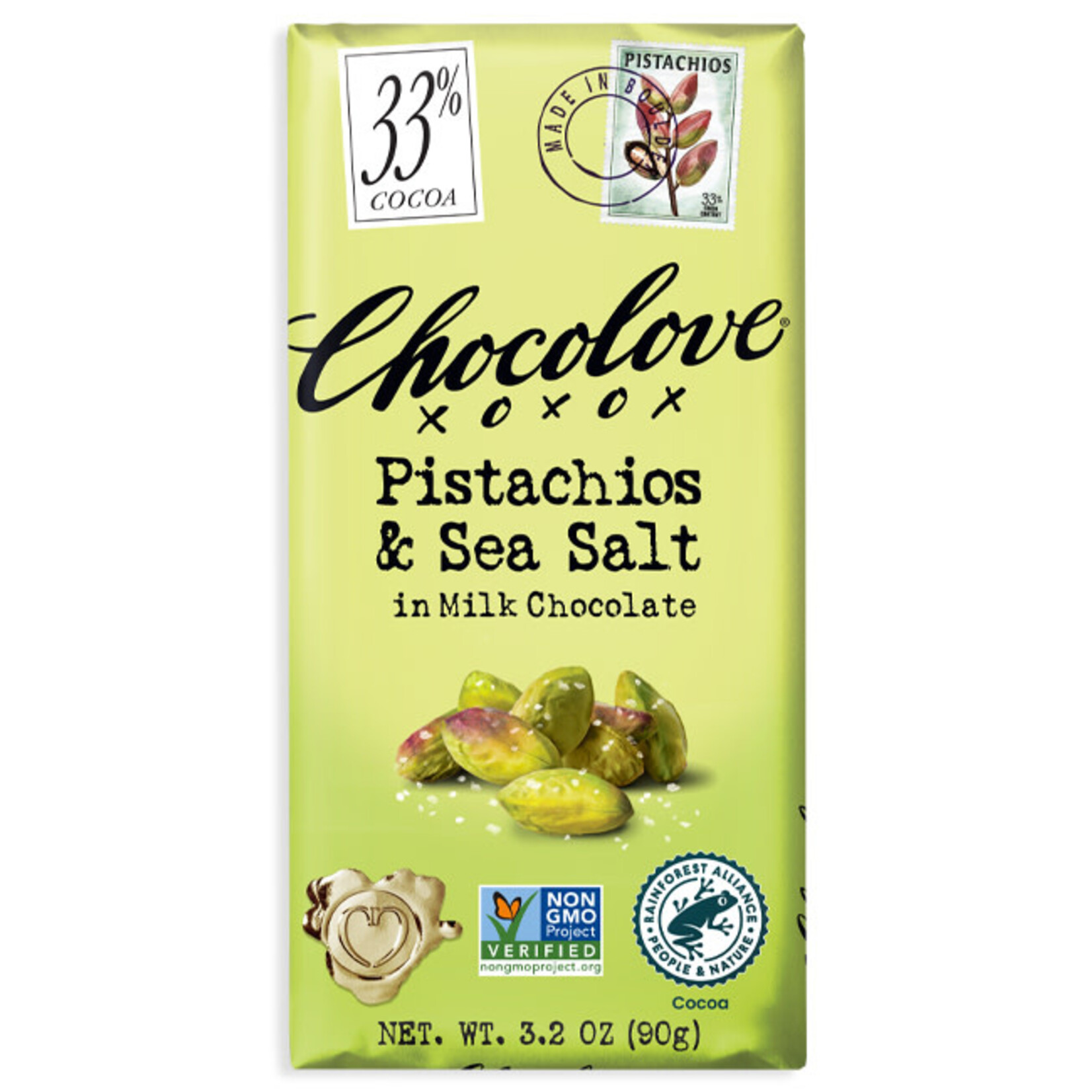 Redstone Candy Chocolove Bar 33% Milk Pistachios & Sea Salt 3.2 OZ