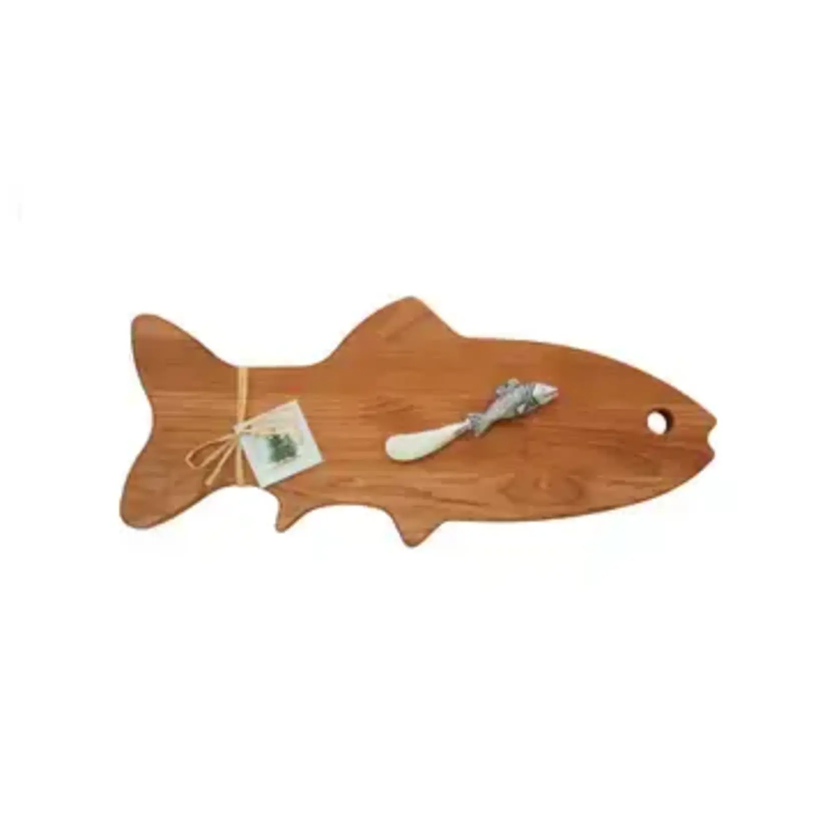 Out of the Woods of Oregon Fish Shape Serving Board with Metal Fish Spreader  Large 18 x 8 | Out of the Woods of Oregon