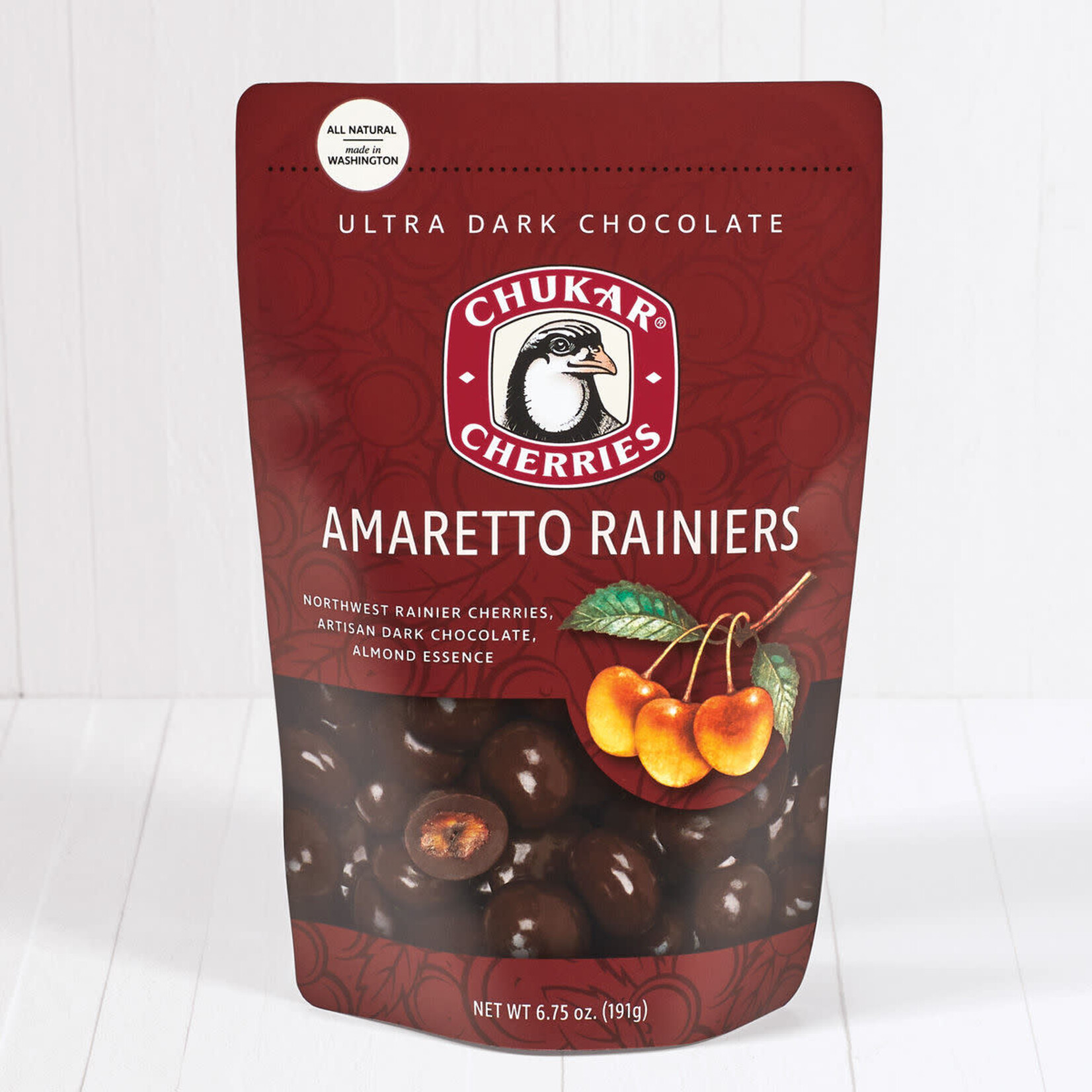 Chukar Cherry Company 6.75 oz Amaretto Rainiers - Ultra Dark Chocolate Bag