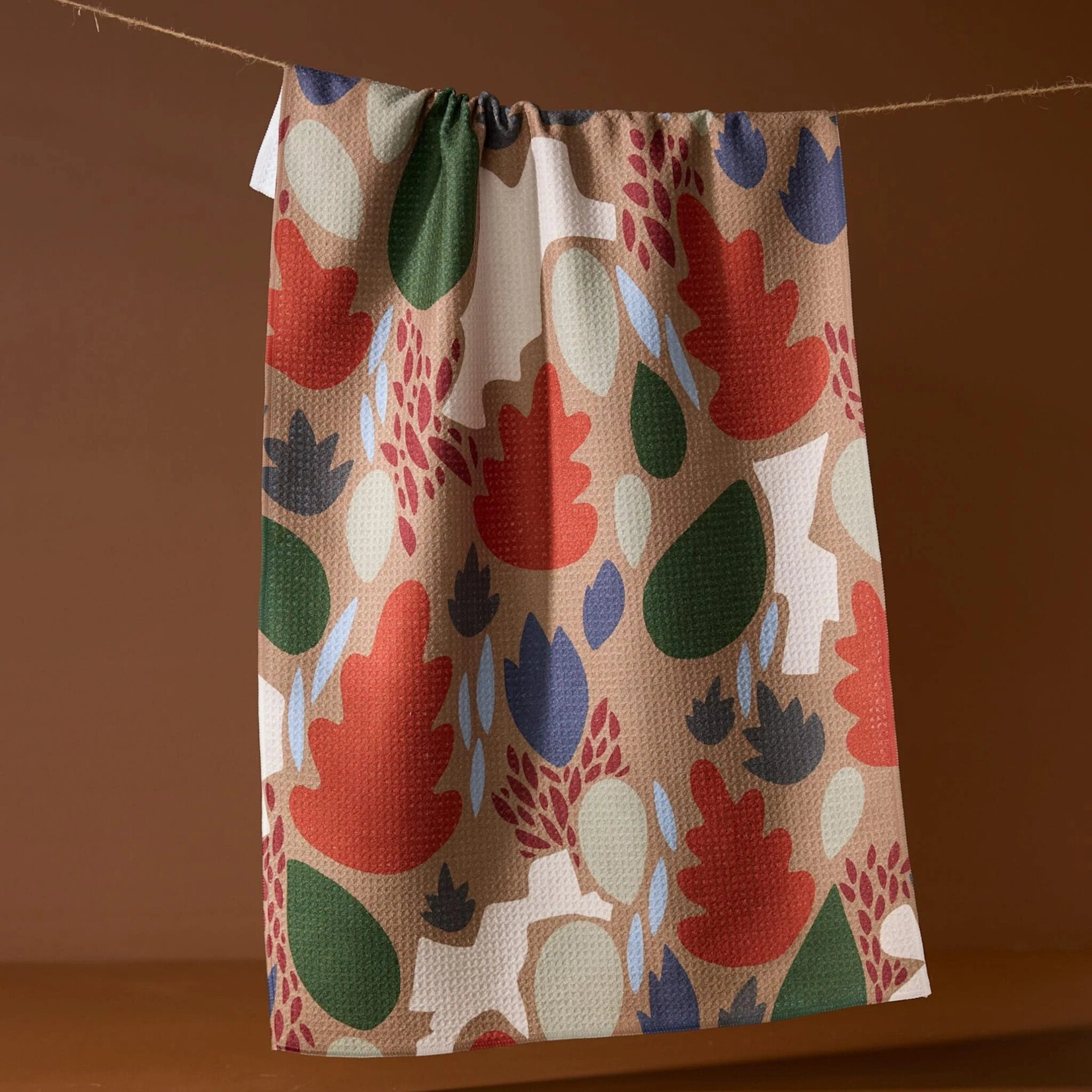 Geometry Cut Paper Leaves Mocha Tea Towel | Geometry