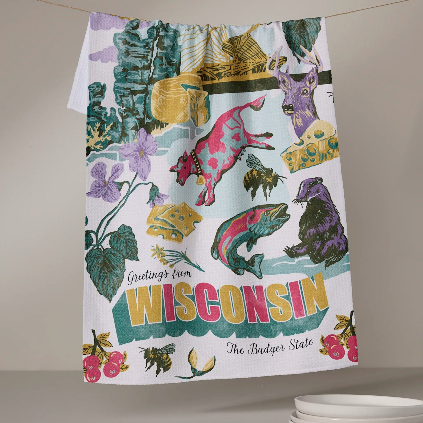 Geometry Greetings From Wisconsin Tea Towel | Geometry