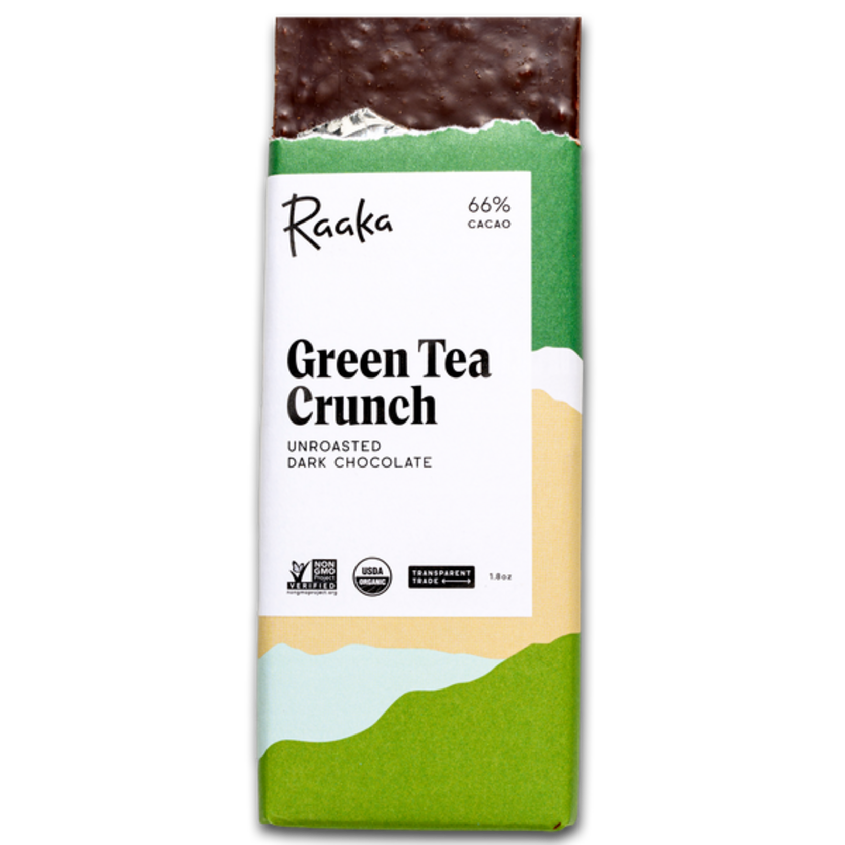 Raaka Chocolate 66% Green Tea Crunch Chocolate Bar | RAAKA