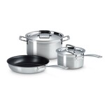 Le Creuset 5 Piece Set Classic Stainless Steel (9.5 in. Classic Non-stick Frying Pan, Classic Stockpot with Lid, Classic Round Saucepan with Lid) | Le Creuset