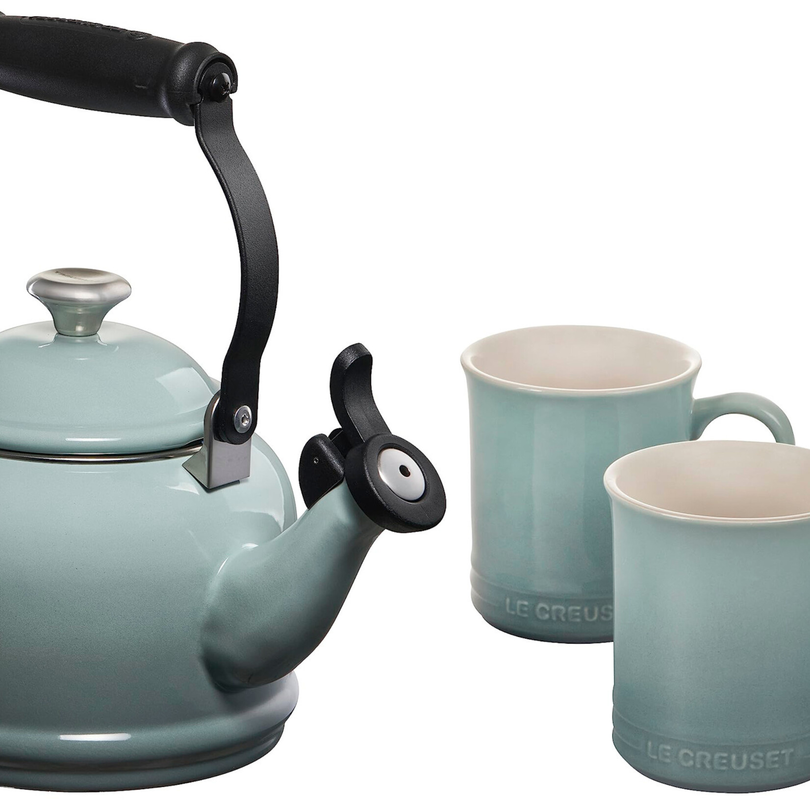 Le Creuset Demi Kettle w/ SS Knob & 2 Mug Set - Sea Salt, 1.25 qt. Kettle & (2) 14 oz. Mugs | Le Creuset