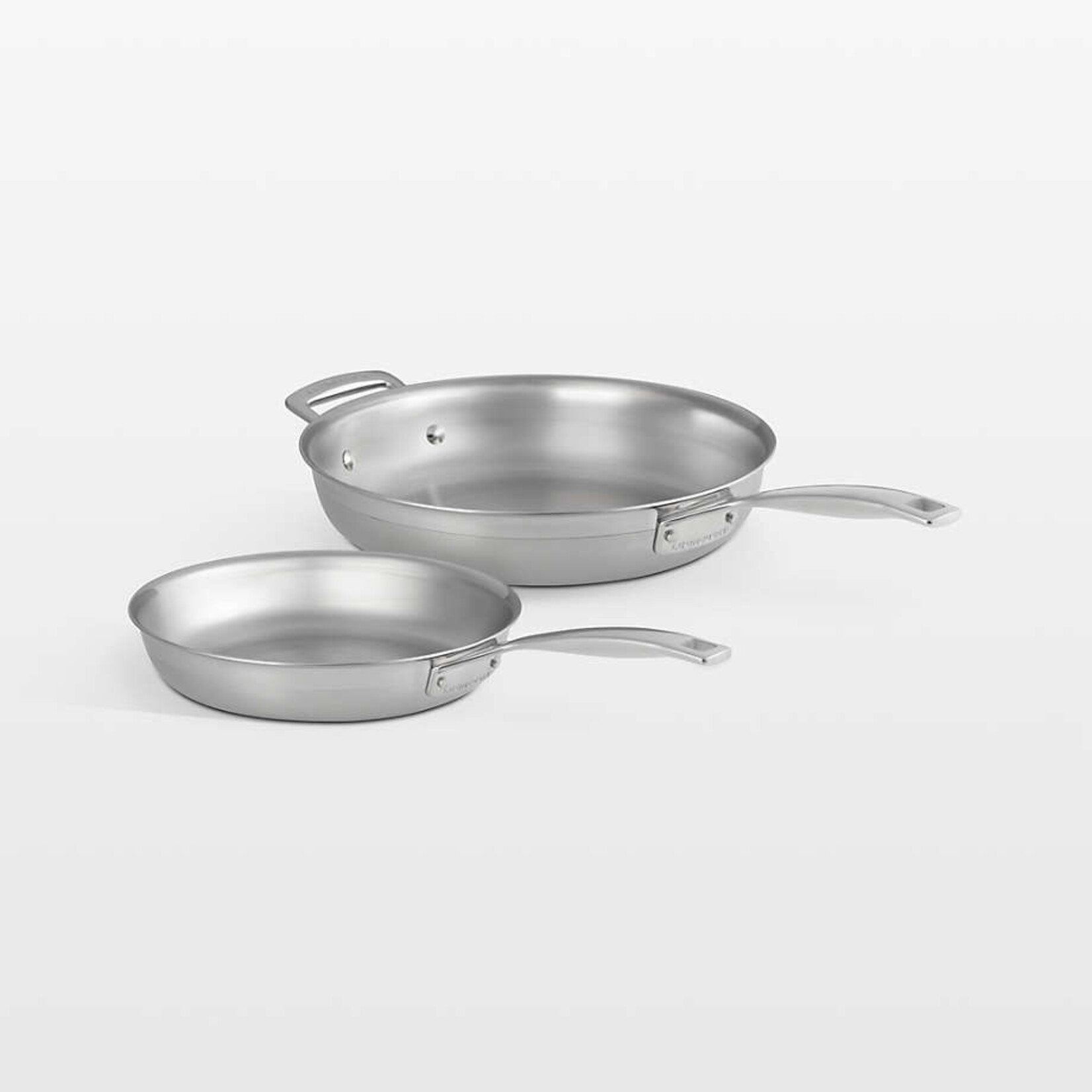 Le Creuset 14 Piece Set Classic Stainless Steel (9.5 in, Fry Pan, 11 in. Fry Pan, 12.5 in. Fry Pan, 3.5 qt. Chef's Pan with Lid, 1.5 qt. Saucepan with Lid, 3 qt. Saucepan with Lid, 5 qt. Braiser, and 7.25 qt. Pasta Pot with Sieve Insert and Lid) | Le Creuset