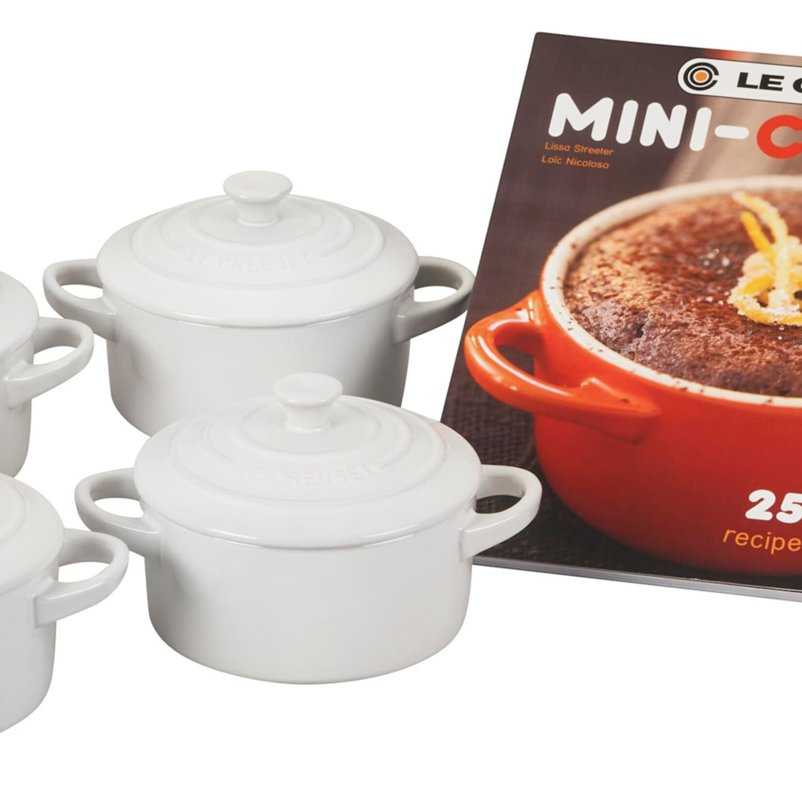 Le Creuset Set of 4 Cocottes w/ Mini-Cocotte Cookbook: White, 8 oz. each | Le Creuset