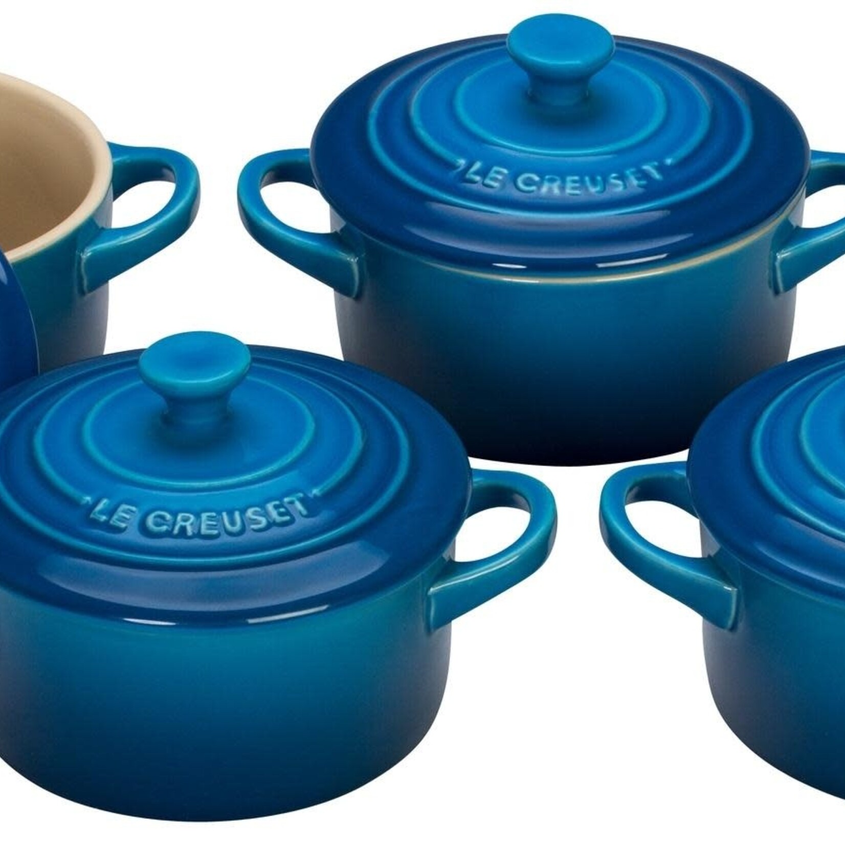 Le Creuset Set of 4 Cocottes w/ Mini-Cocotte Cookbook: Marseille, 8 oz. each | Le Creuset