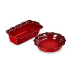 Le Creuset Set of 2 Heritage Fluted Pie Dish and Fluted Loaf Pan - Cerise | Le Creuset