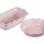 Le Creuset Set of 2 Heritage Fluted Pie Dish and Fluted Loaf Pan - Chiffon Pink | Le Creuset