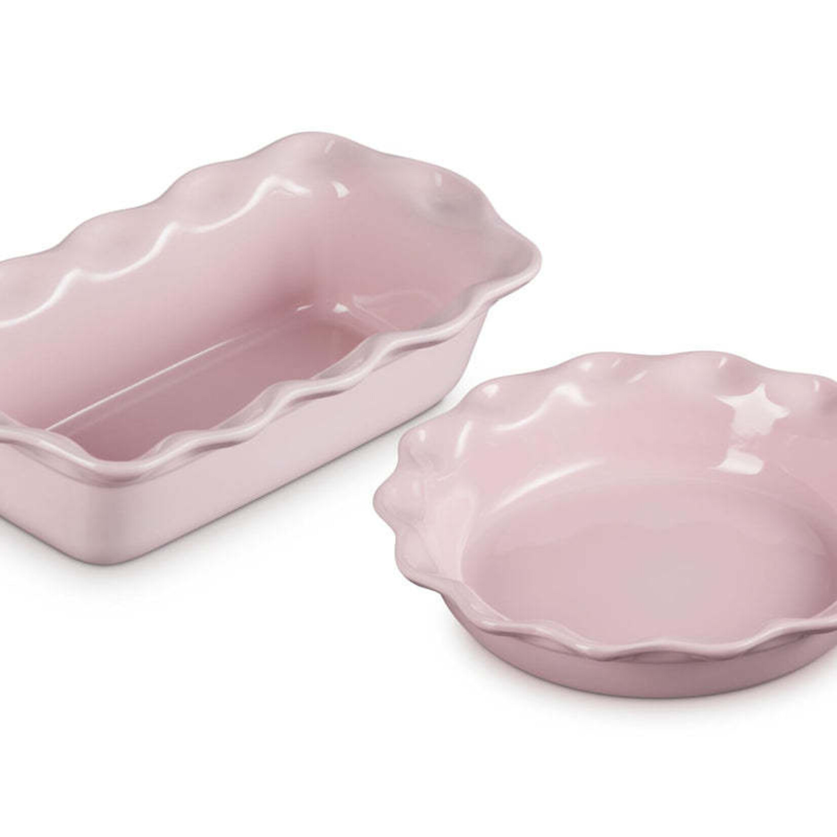 Le Creuset Set of 2 Heritage Fluted Pie Dish and Fluted Loaf Pan - Chiffon Pink | Le Creuset