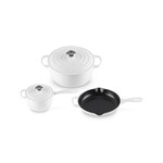 Le Creuset 5 Piece Signature Set - White (5.5 qt. Sig. RDO, 1.75 qt. Sig. Saucepan, 9" Sig. Skillet) | Le Creuset