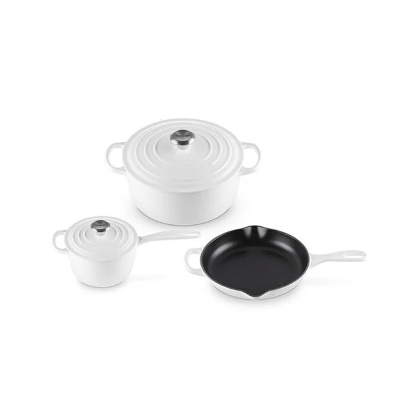 Le Creuset 5 Piece Signature Set - White (5.5 qt. Sig. RDO, 1.75 qt. Sig. Saucepan, 9" Sig. Skillet) | Le Creuset