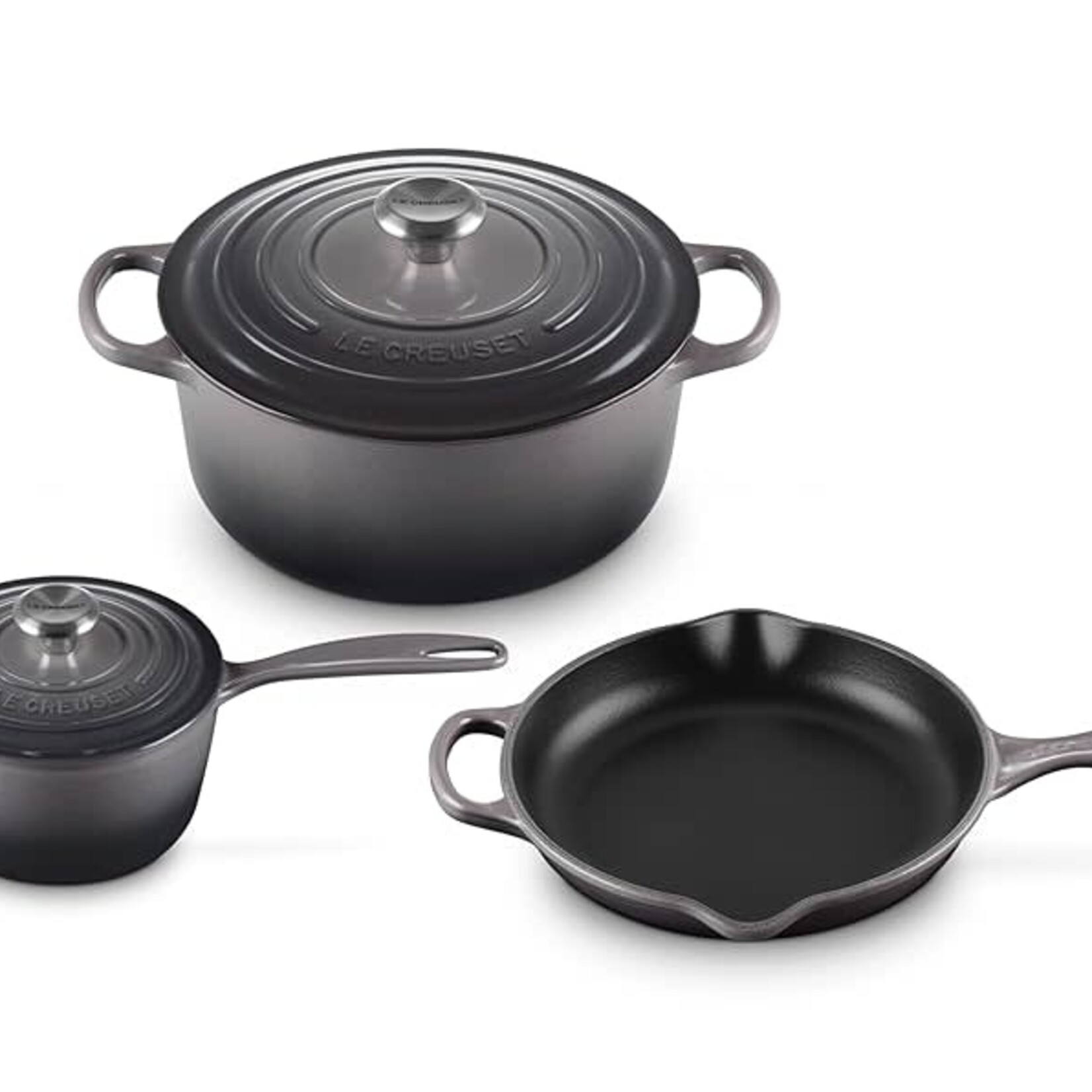 Le Creuset 5 Piece Signature Set - Oyster (5.5 qt. Sig. RDO, 1.75 qt. Sig. Saucepan, 9" Sig. Skillet) | Le Creuset
