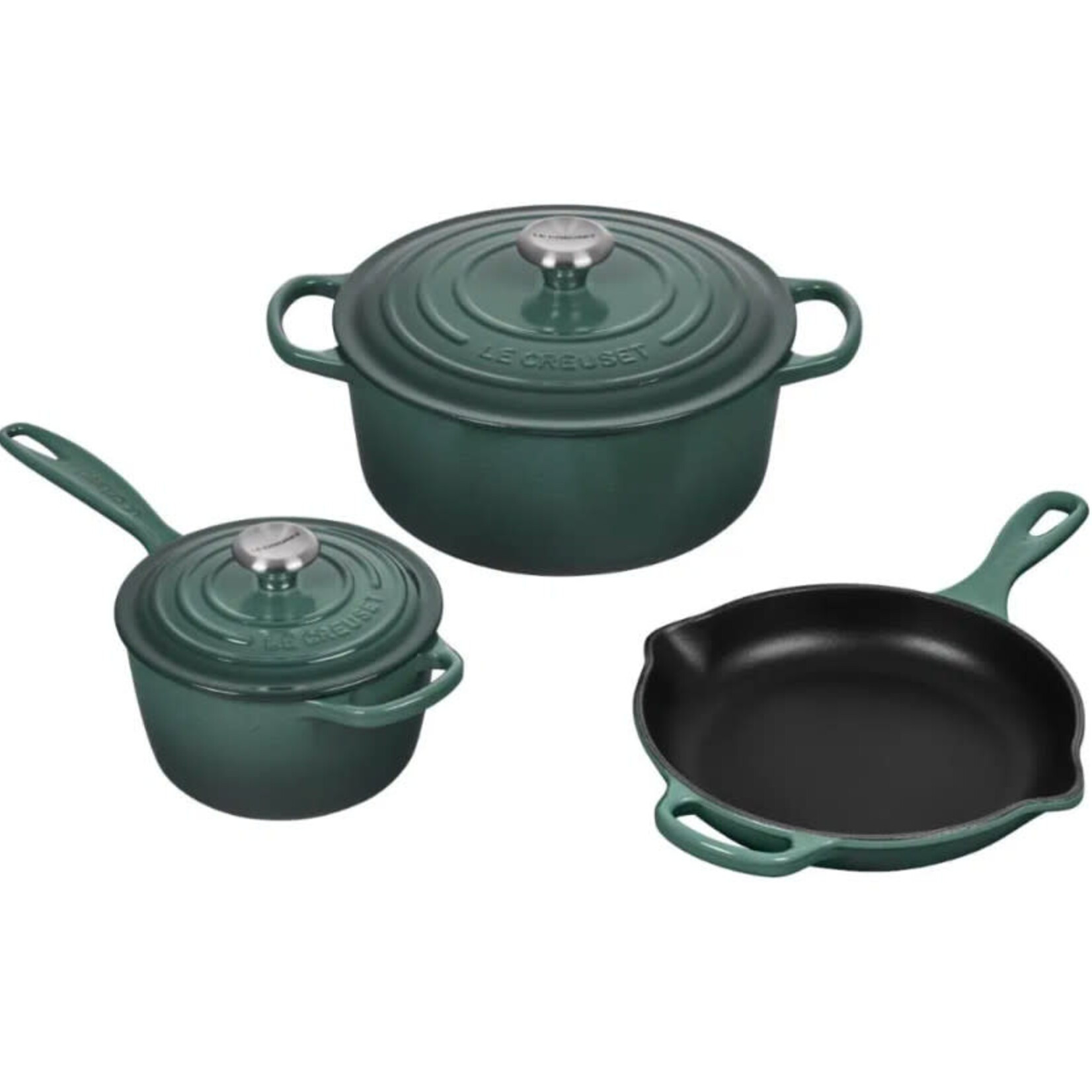 Le Creuset 5 Piece Signature Set - Artichaut (5.5 qt. Sig. RDO, 1.75 qt. Sig. Saucepan, 9" Sig. Skillet) | Le Creuset