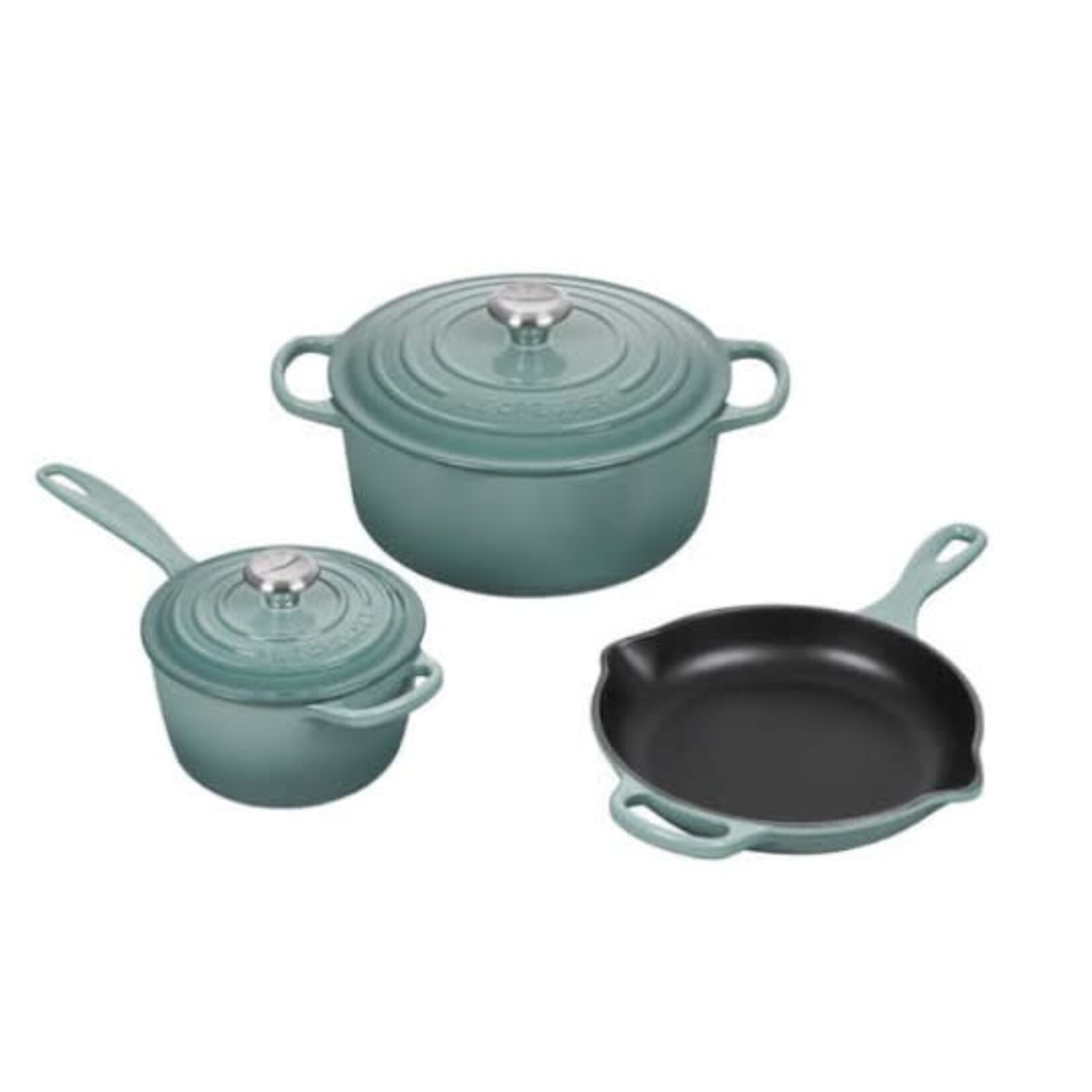 Le Creuset 5 Piece Signature Set - Sea Salt (5.5 qt. Sig. RDO, 1.75 qt. Sig. Saucepan, 9" Sig. Skillet) | Le Creuset