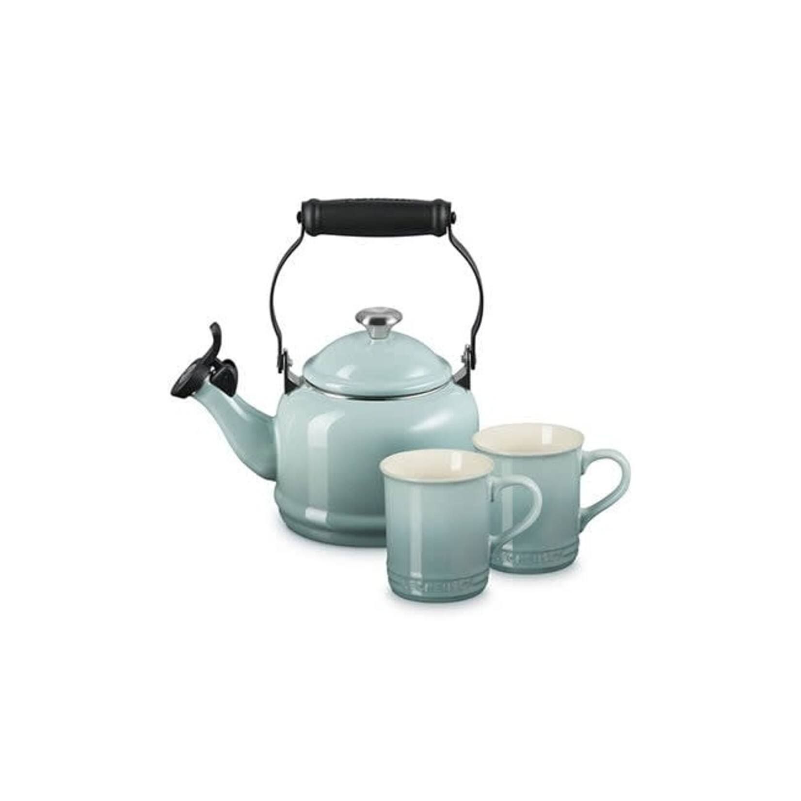 Le Creuset Demi Kettle w/ SS Knob & 2 Mug Set - White, 1.25 qt. Kettle & (2) 14 oz. Mugs | Le Creuset