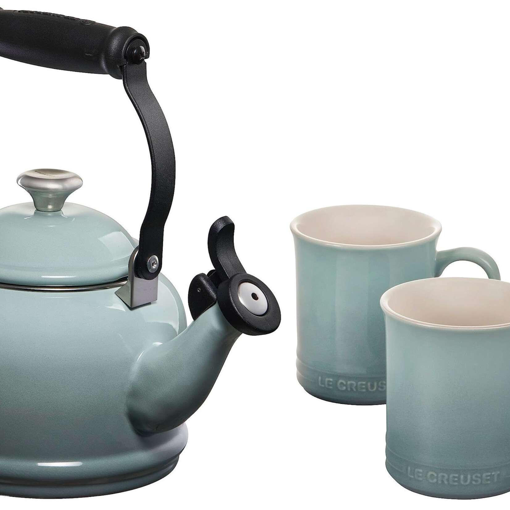 Le Creuset Demi Kettle w/ SS Knob & 2 Mug Set - Sea Salt, 1.25 qt. Kettle & (2) 14 oz. Mugs | Le Creuset