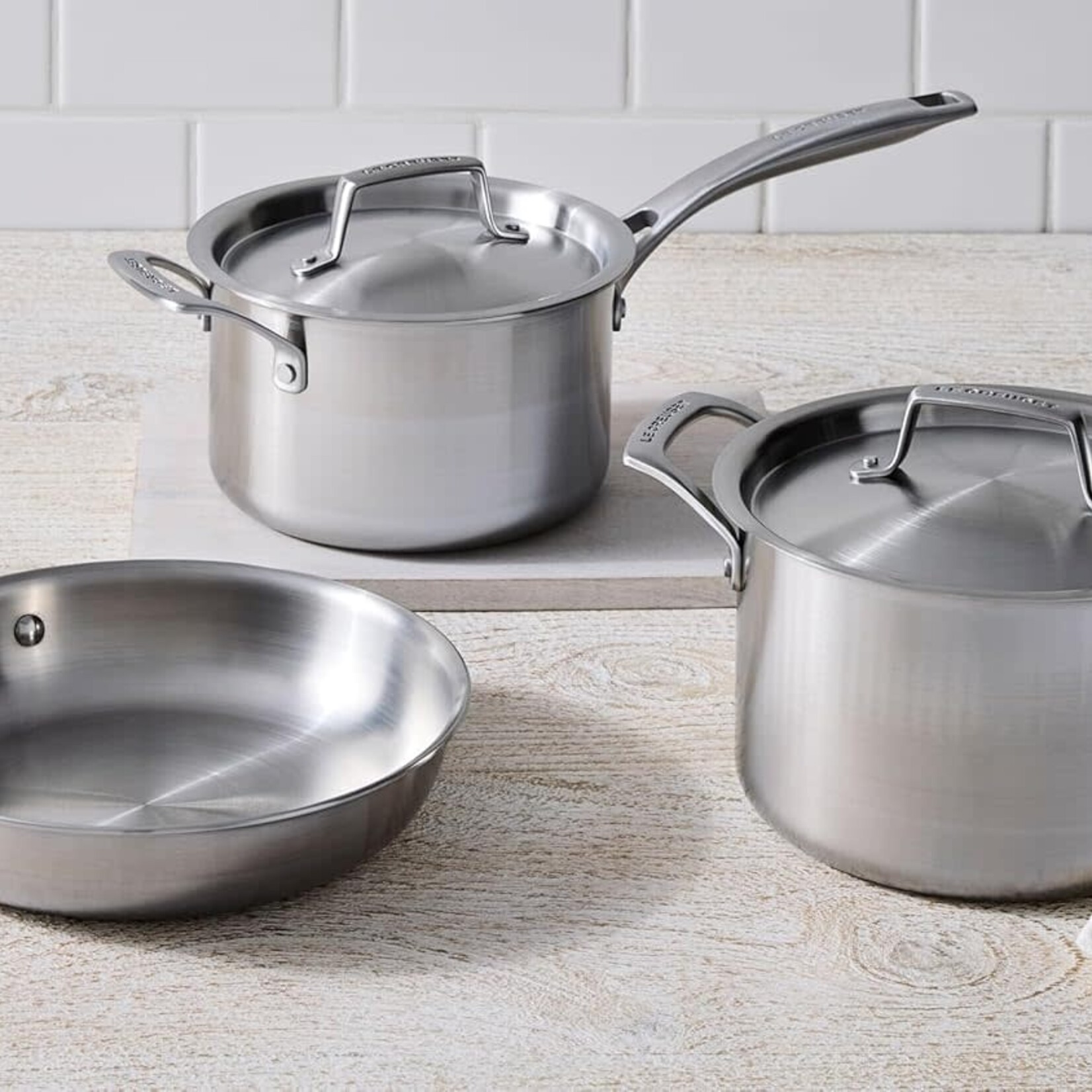 Le Creuset 10 Piece Set Essential Stainless Steel ( 9.5 in. Frying Pan, 11 in. Frying Pan, 2 qt. Saucepan with Lid, 3 qt. Saucepan with Lid, 4 qt. Saucepan with Lid, 4 qt. Stockpot with Lid) | Le Creuset