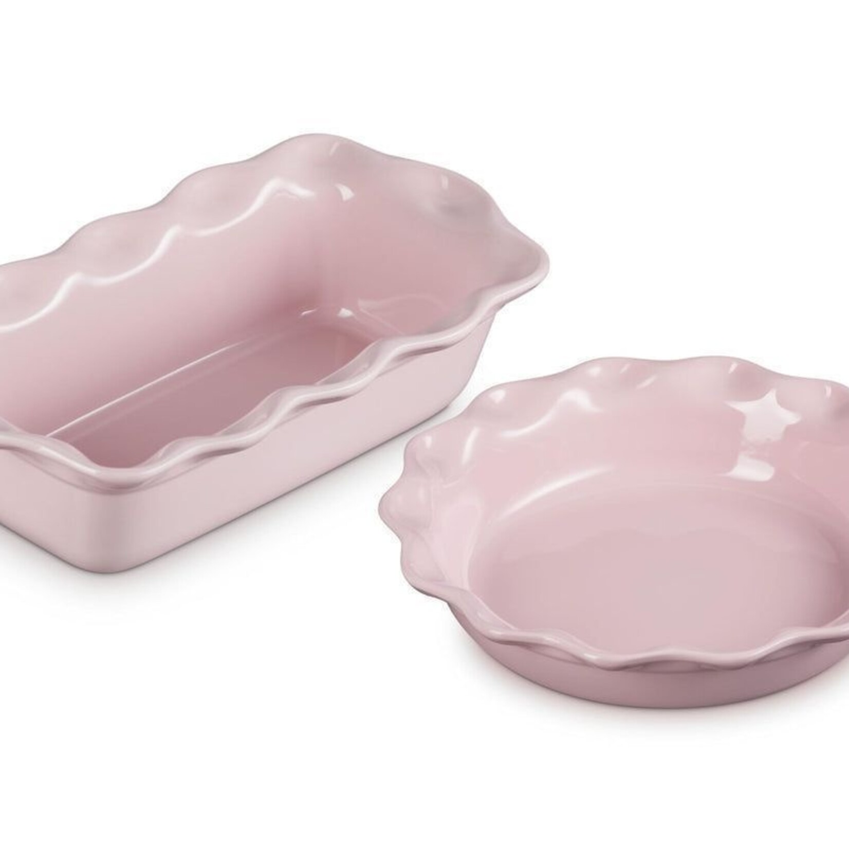 Le Creuset Set of 2 Heritage Fluted Pie Dish and Fluted Loaf Pan - Chiffon Pink | Le Creuset