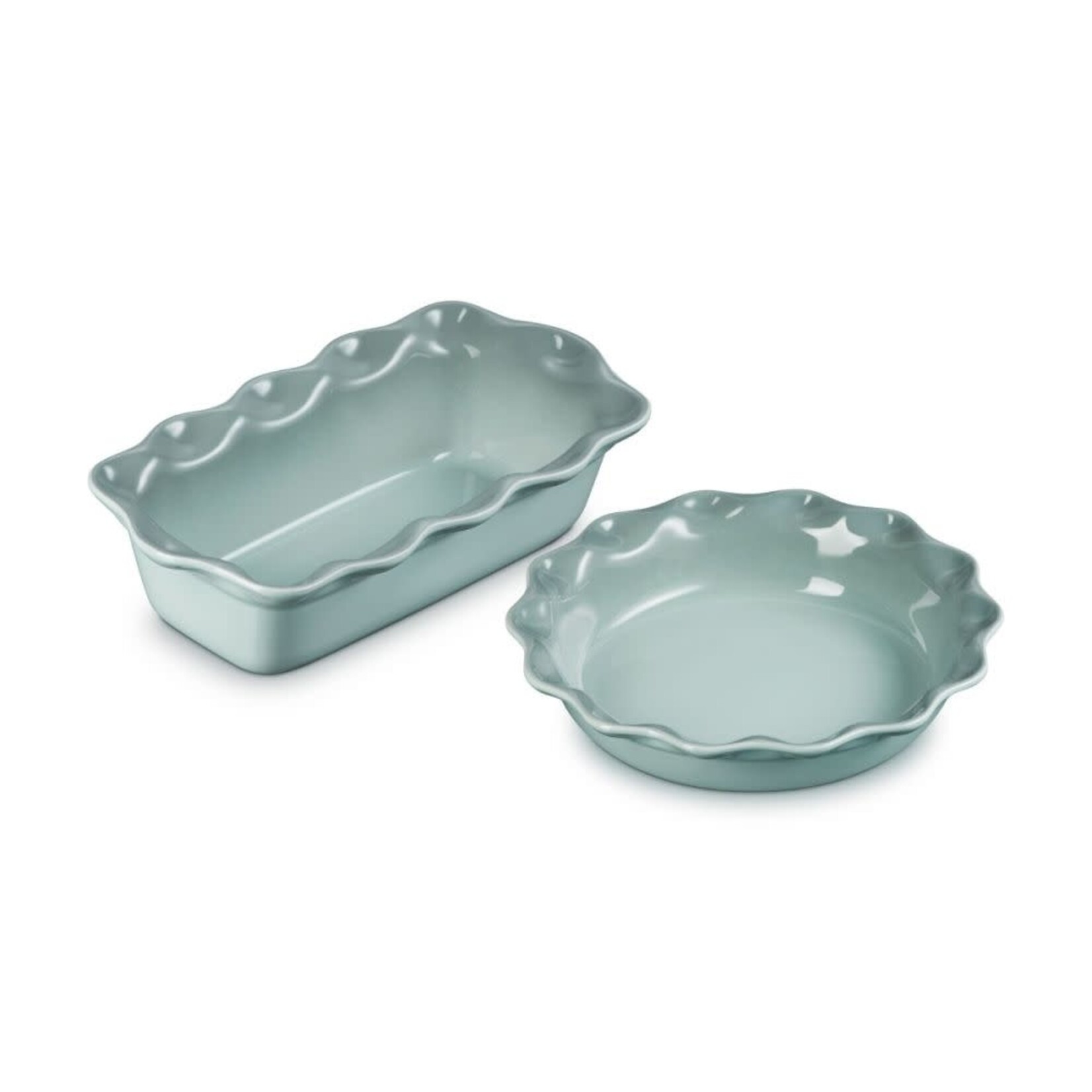 Le Creuset Set of 2 Heritage Fluted Pie Dish and Fluted Loaf Pan - Sea Salt | Le Creuset
