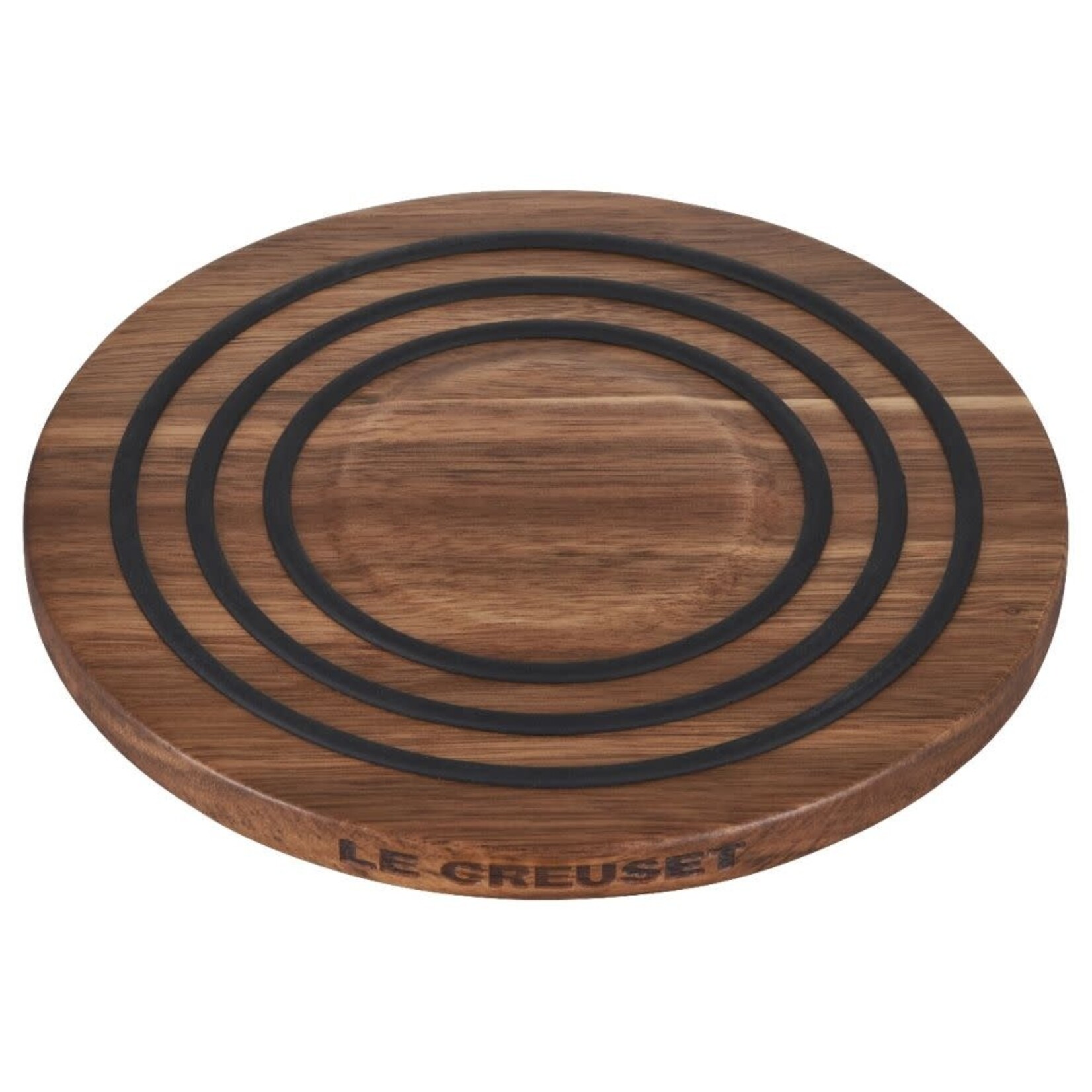 Le Creuset Magnetic Wooden Trivet - Acacia Wood with Black Silicone Rings, 8" | Le Creuset