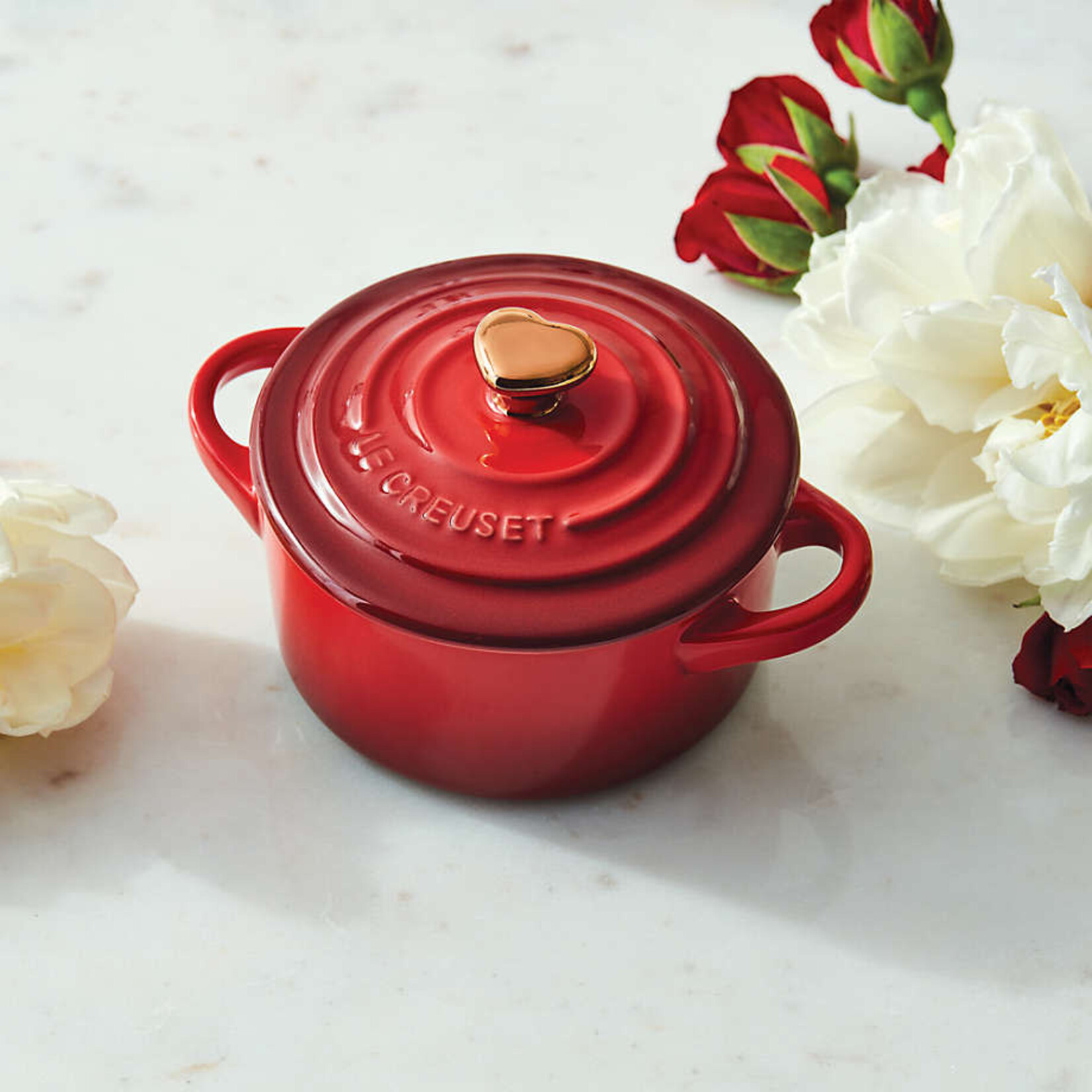Le Creuset Mini Round Cocotte with Rose Gold Heart Knob - Cerise, 8 oz. | Le Creuset