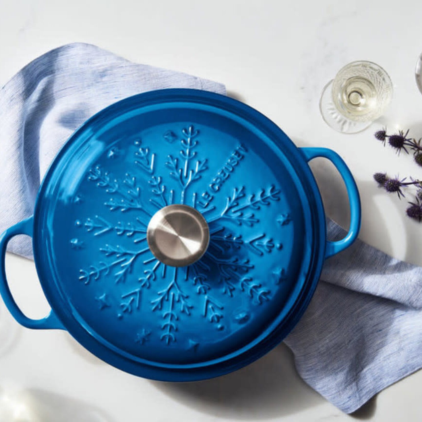 Le Creuset Holly Mini Cocotte with Gold Detail - Coastal Blue, 8 oz. | Le Creuset