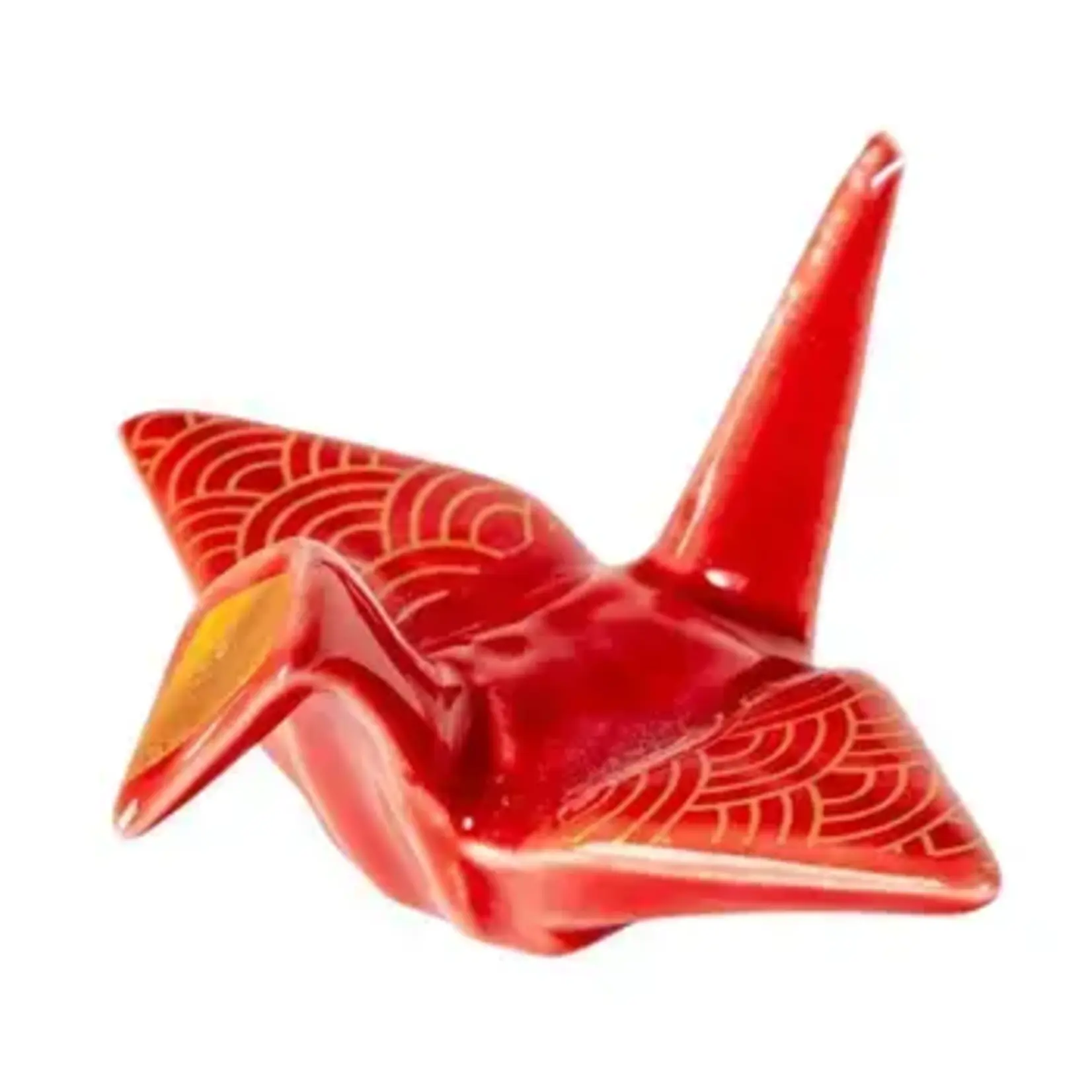 Origami Crane Porcelain Chopsticks Rest 2"L Seigaiha Red