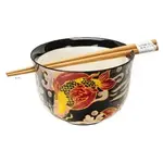 18oz 5"D Donburi Bowl With Chopsticks Set Koi Fish